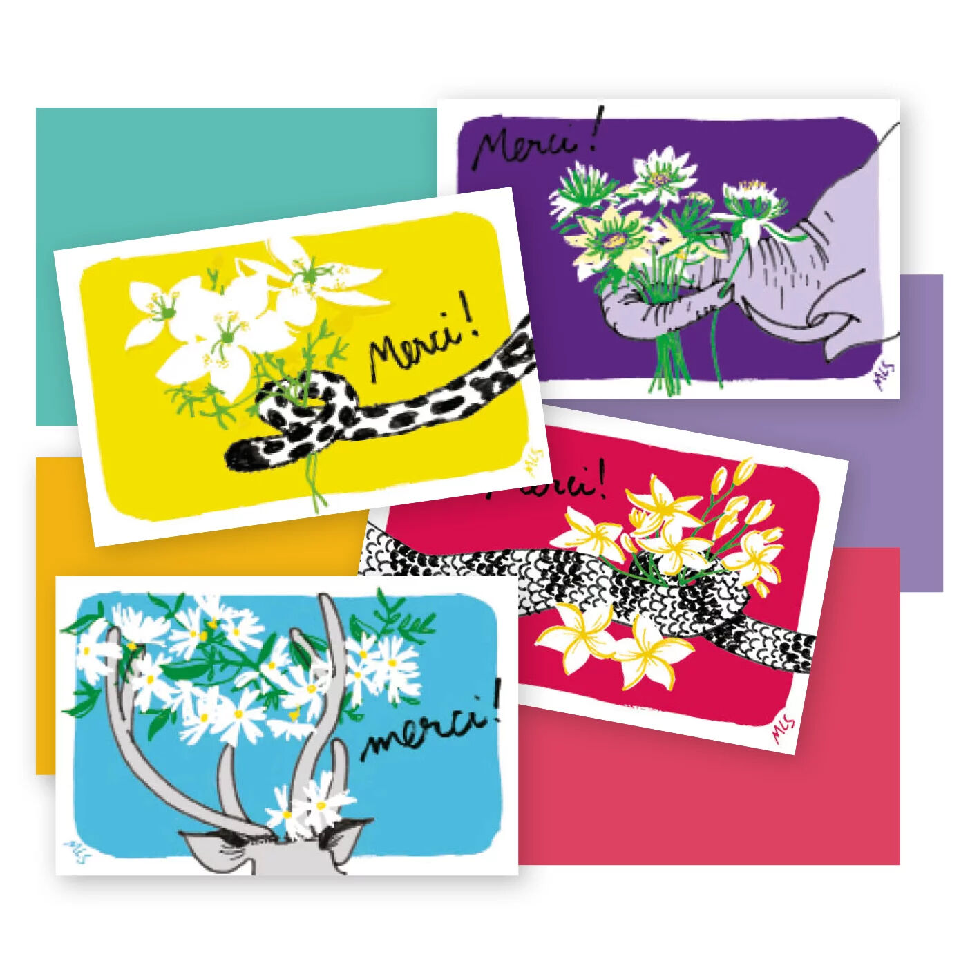 Lot de 4 mini-cartes "Merci !" + Umschläge
