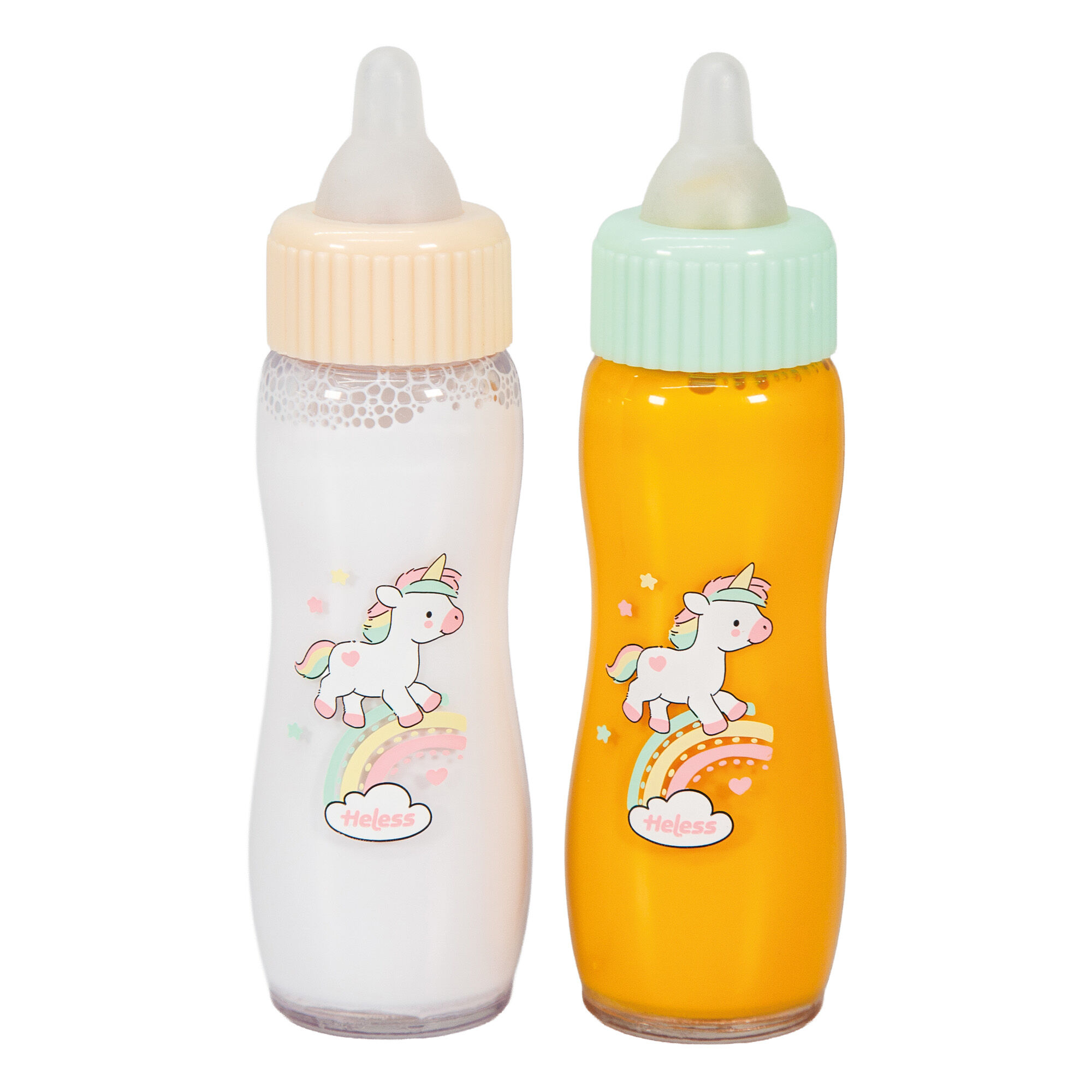 Magisches Puppenflaschen-Set "Einhorn Henri", 2 Flaschen mit Trickmilch und Tricksaft