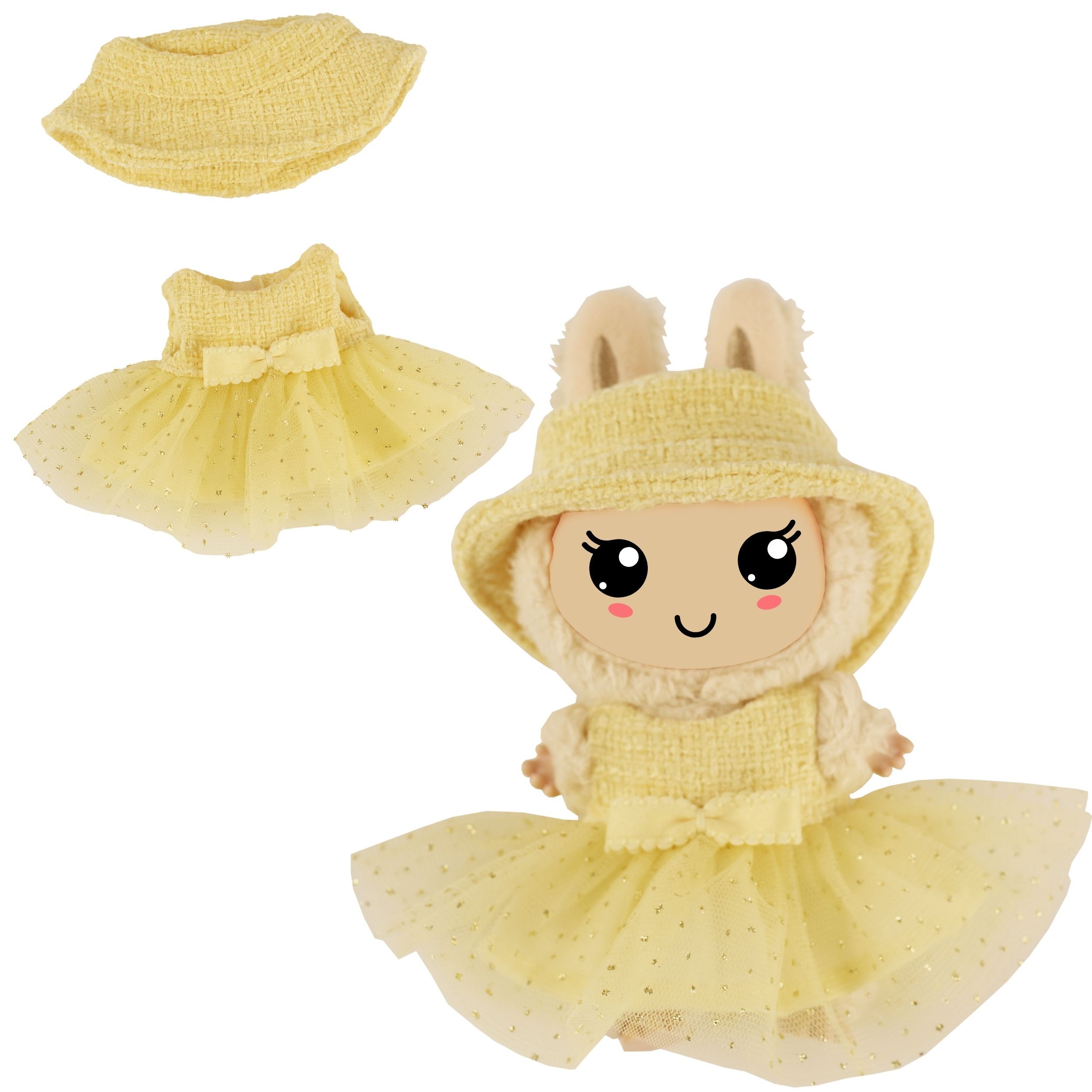 Monster Styles, Bouclé Kleid mit Fischerhut, gelb, Größe 15 cm