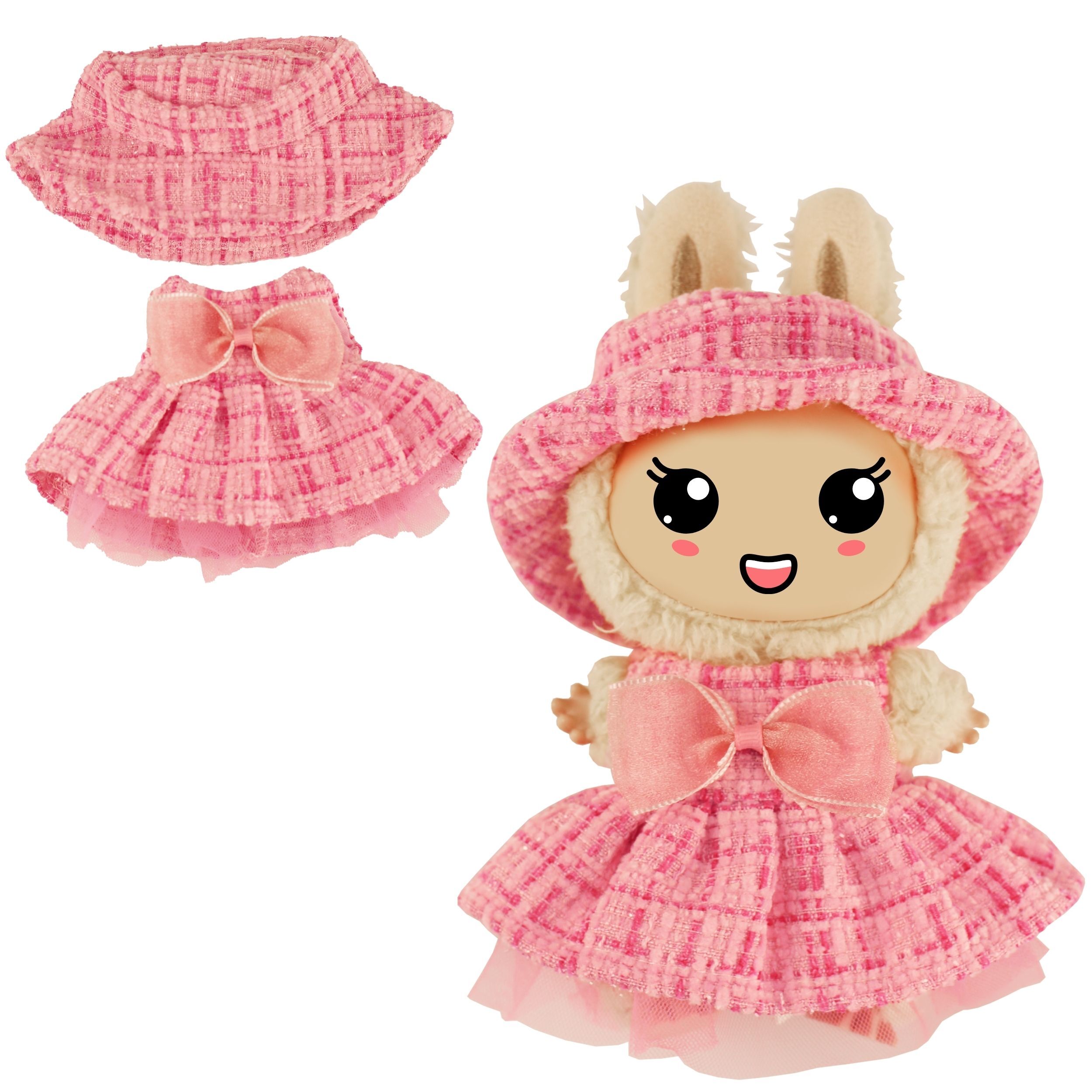 Monster Styles, Bouclé Kleid mit Fischerhut, pink, Größe 15 cm