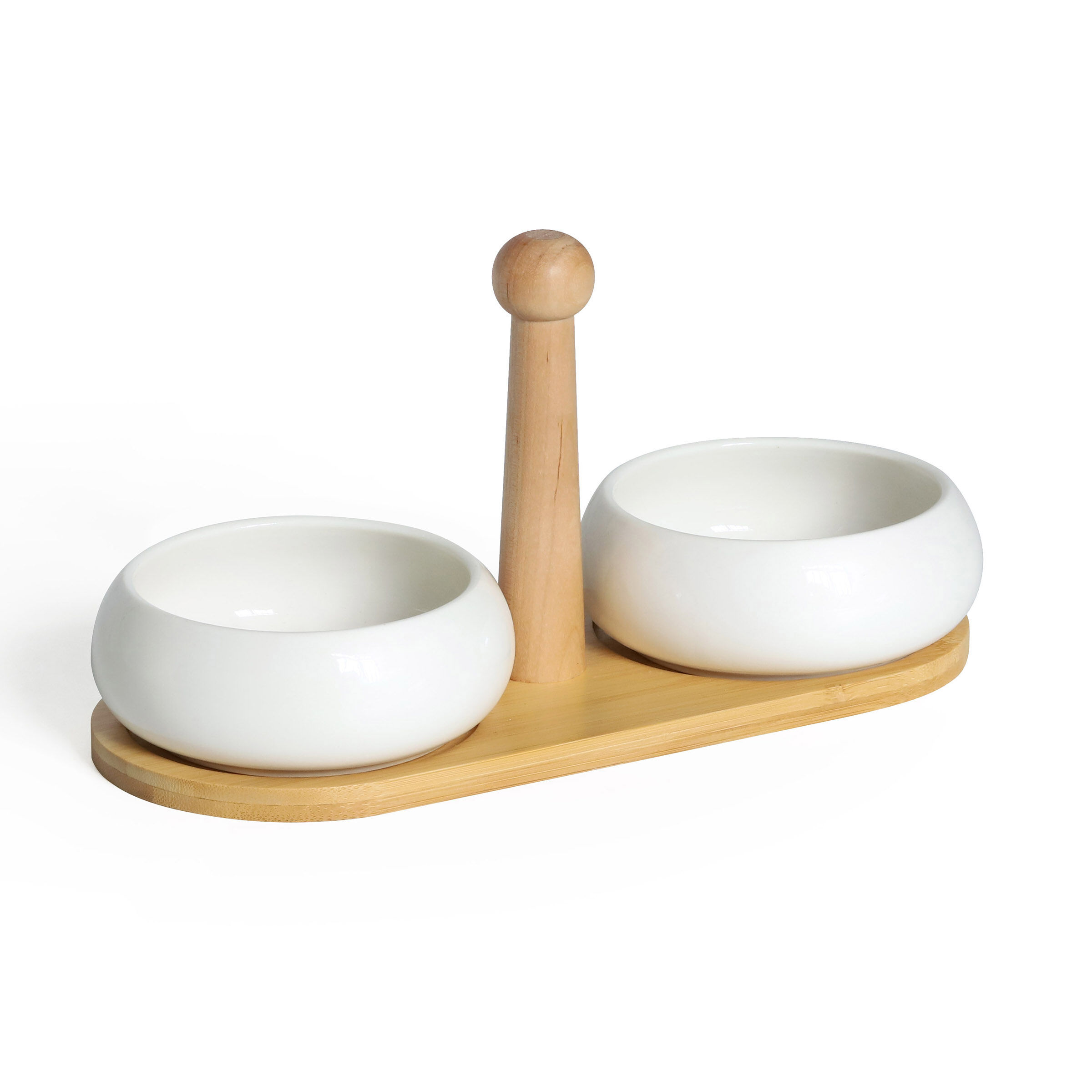 Tapas - Set of 2 ceramic appetizer bowls with bamboo tray