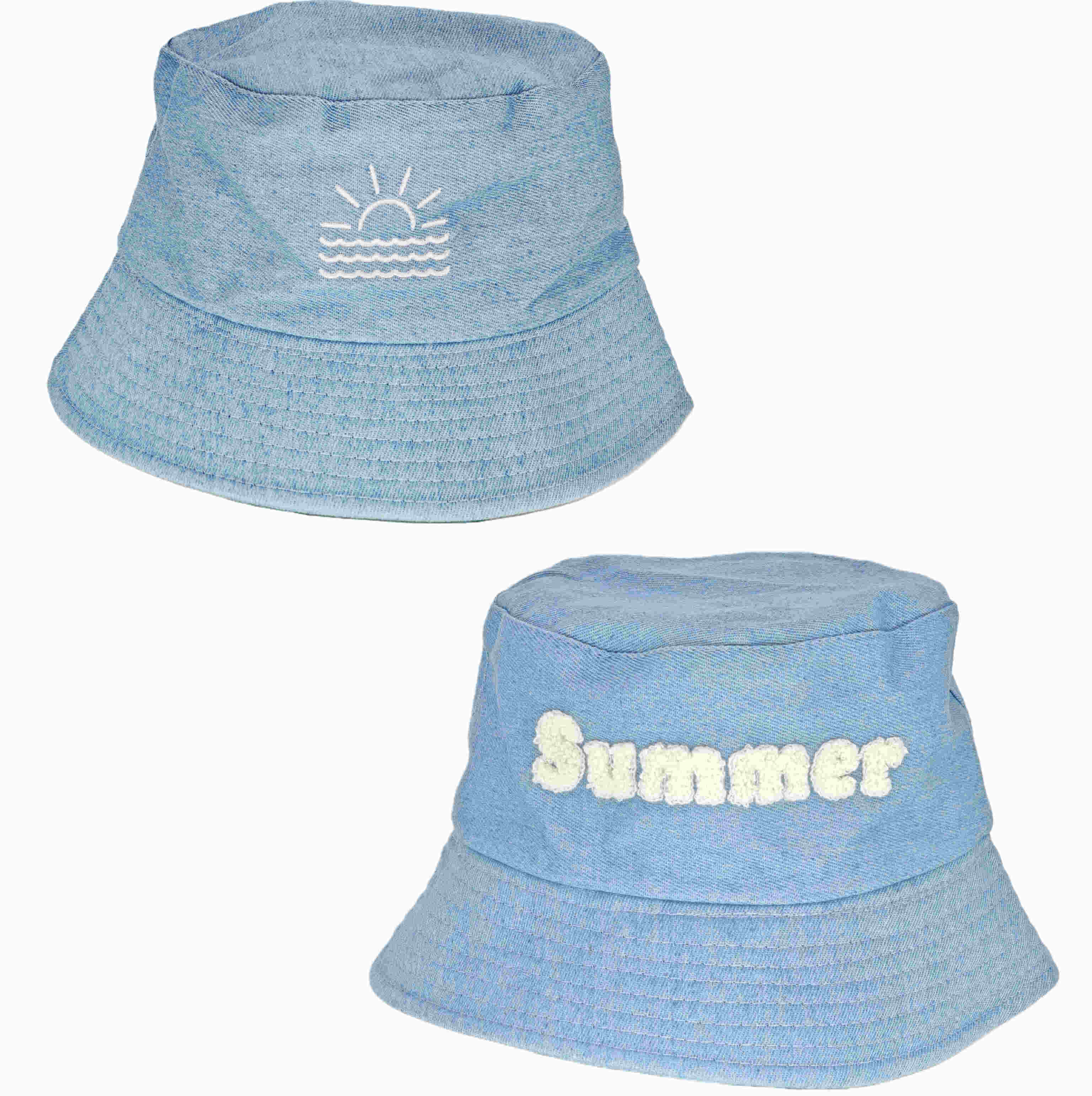 Lot de 12 bobs jean broderie éponge