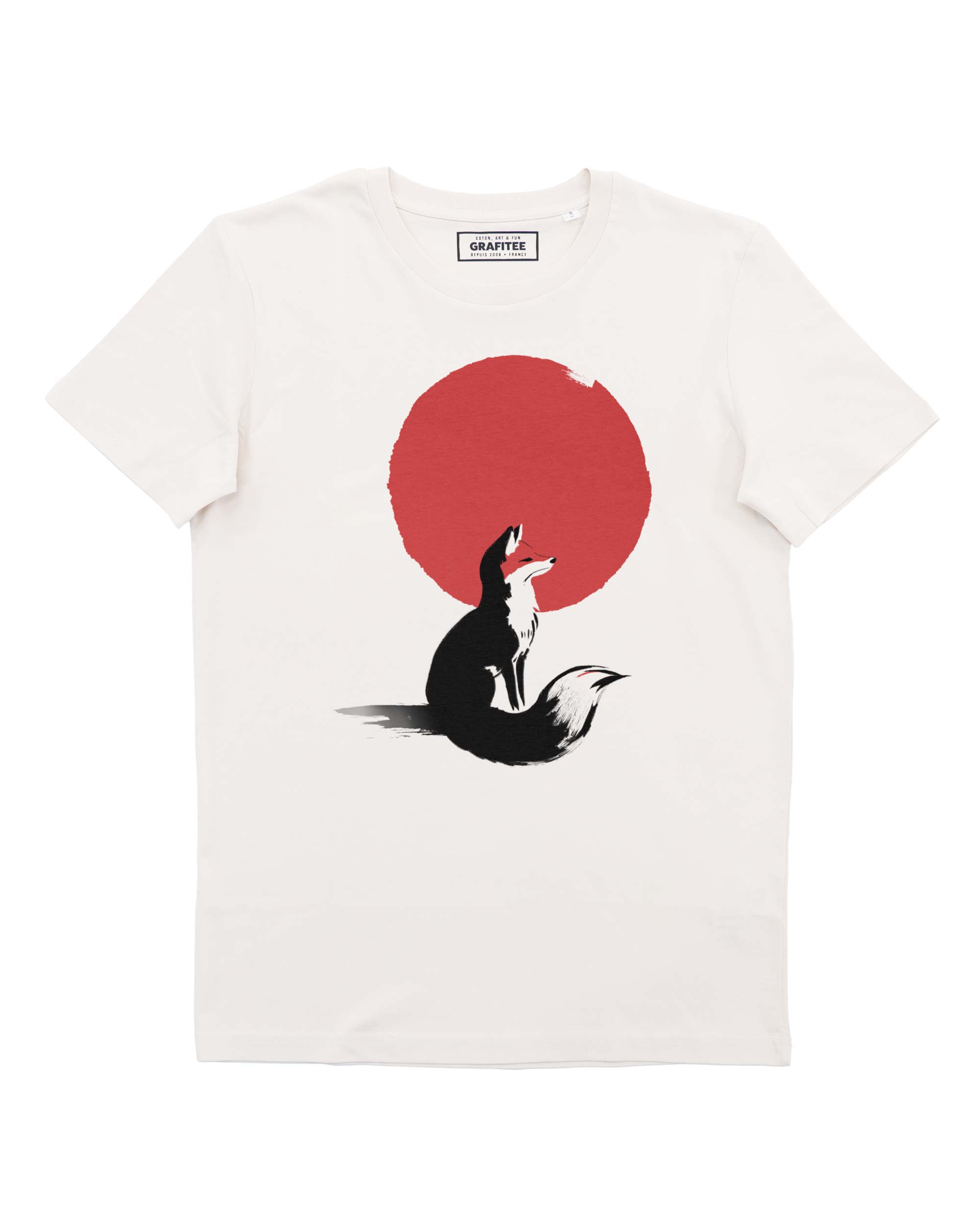 T-shirt red fox under the sun blanc casse coton GOTS