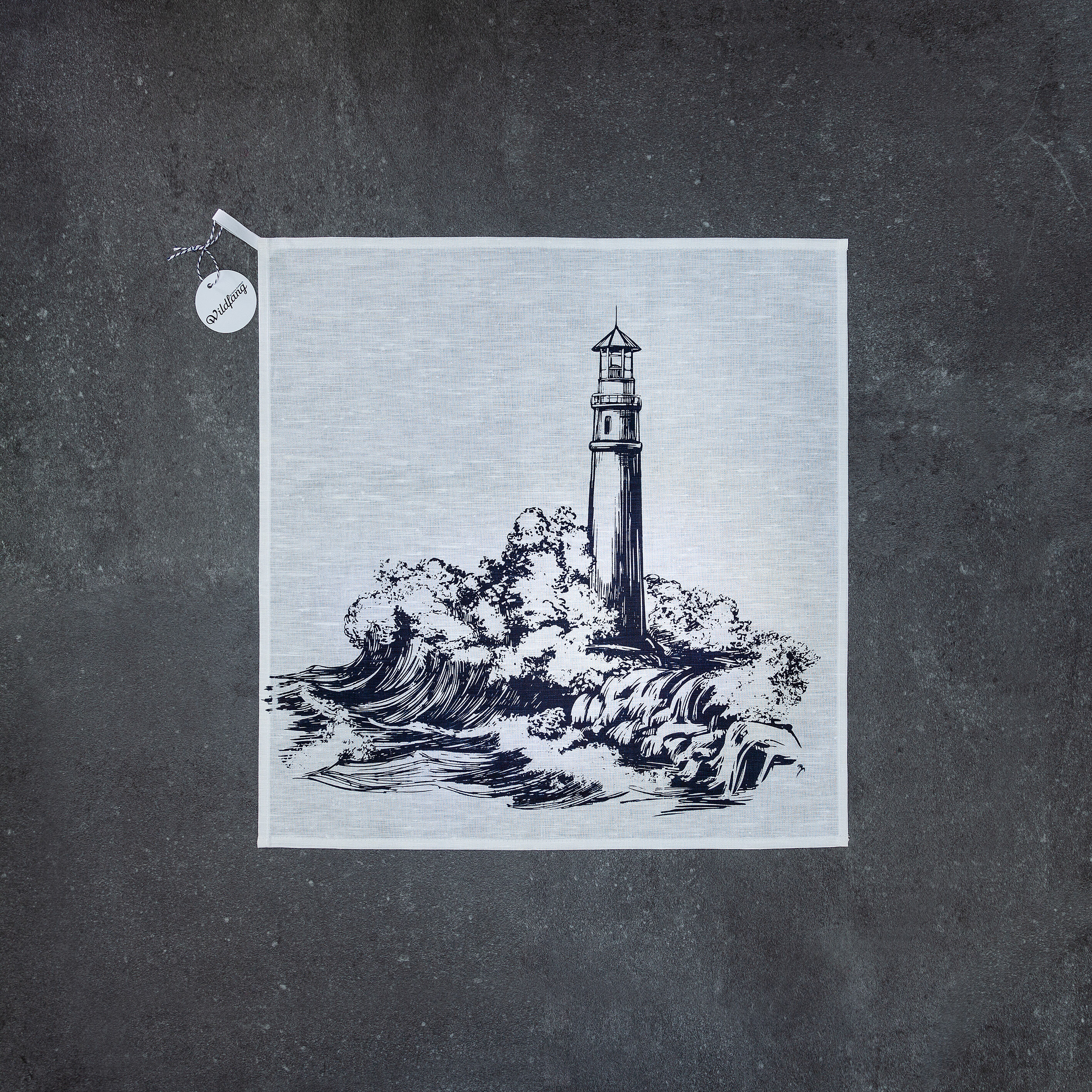 White half-linen napkin with lighthouse