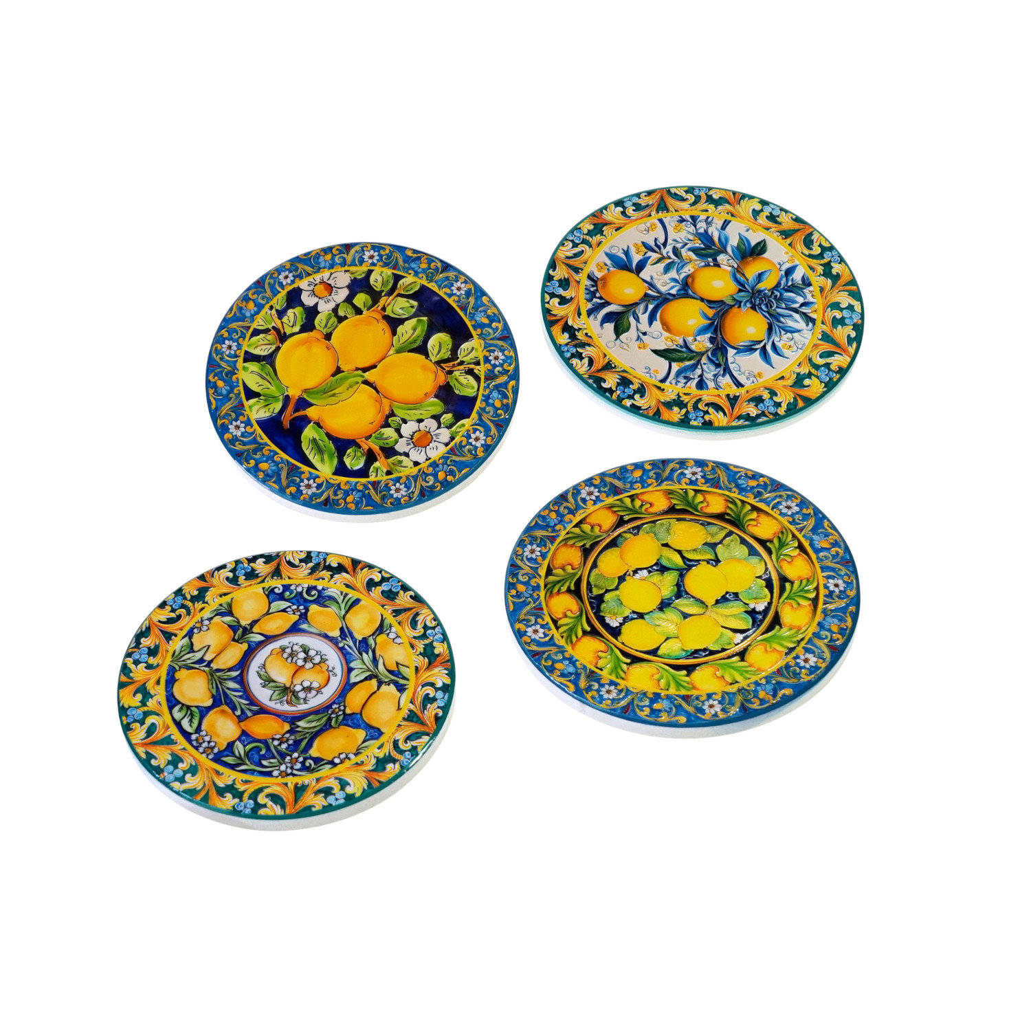 S/4 tlg.Coaster m. Lemon motif, multicolored, dolomite, D. 11 cm