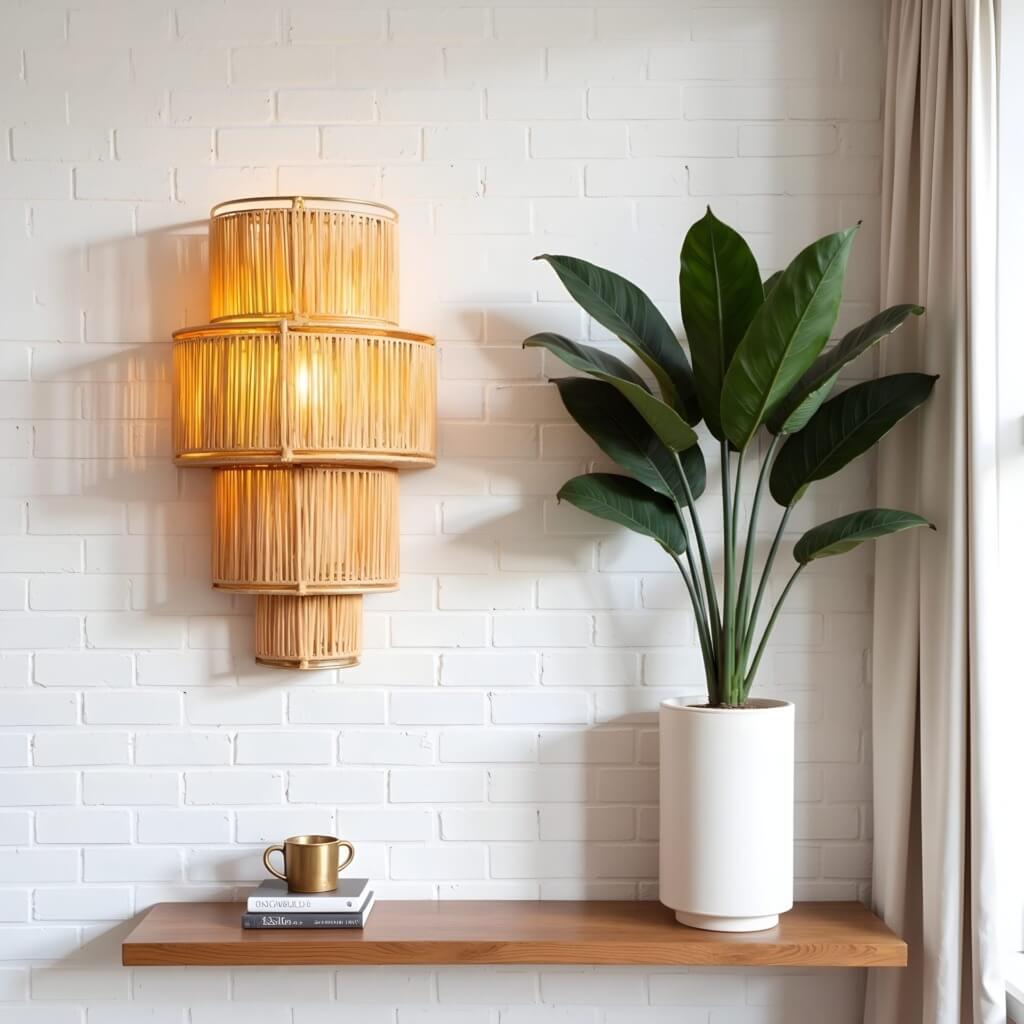 Tiered Raffia Wall Sconce 35cm – Handwoven Boho Layered Wall Lamp