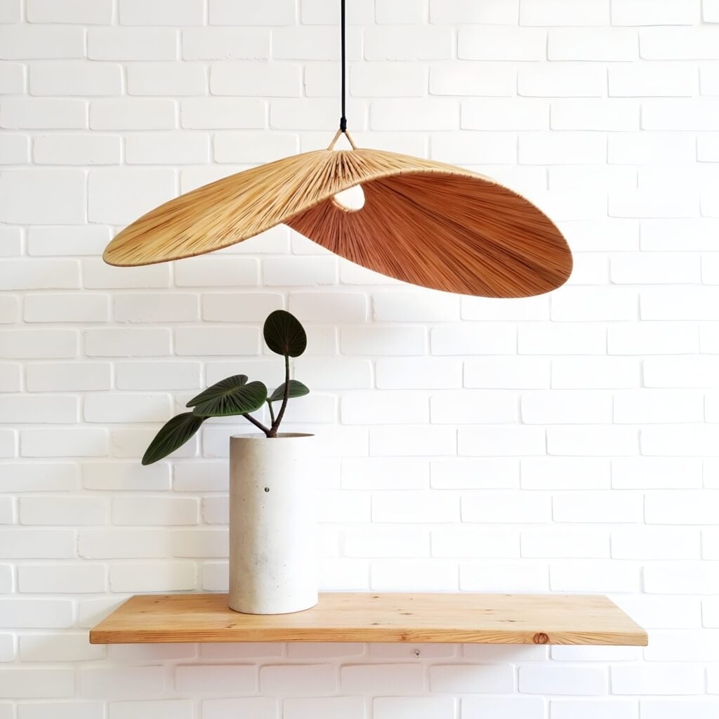 Wood Veneer Butterfly Pendant Light – Handwoven Natural Ceiling Lamp 22 inch