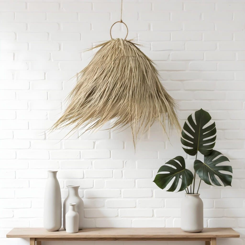 Natural Palm Leaf Pendant Light – Handwoven Lampshade 45cm