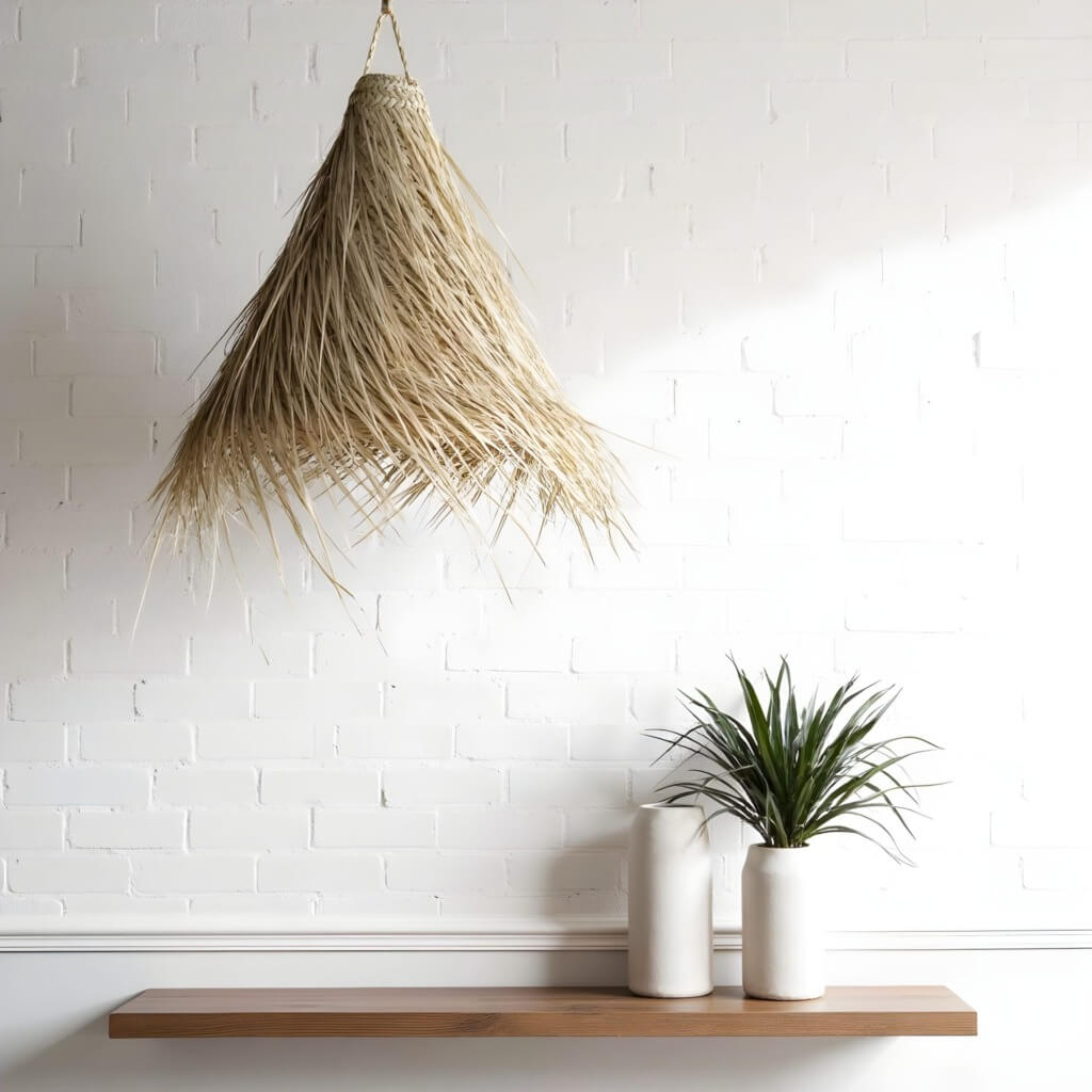 Conical Palm Leaf Pendant Light – Handwoven Natural Fiber Lampshade