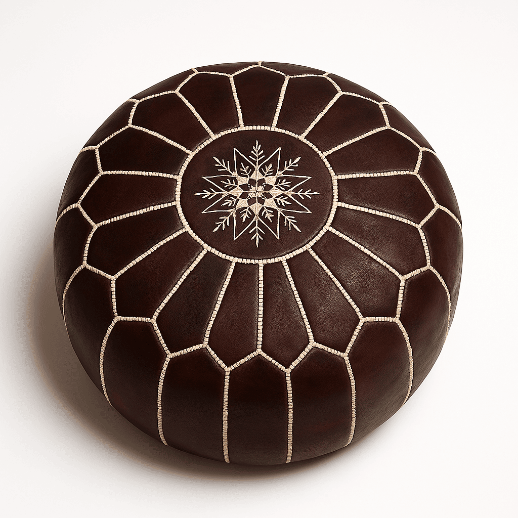 Dark Brown Leather Pouf Set – Handcrafted Round Ottoman Trio