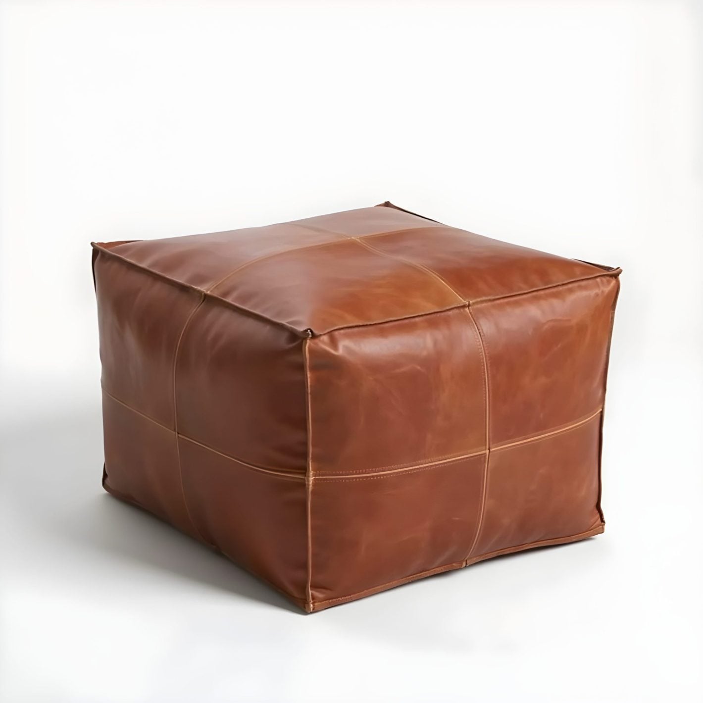 Großer quadratischer Lederhocker, 61 cm – Handgefertigter marokkanischer Bodenpouf