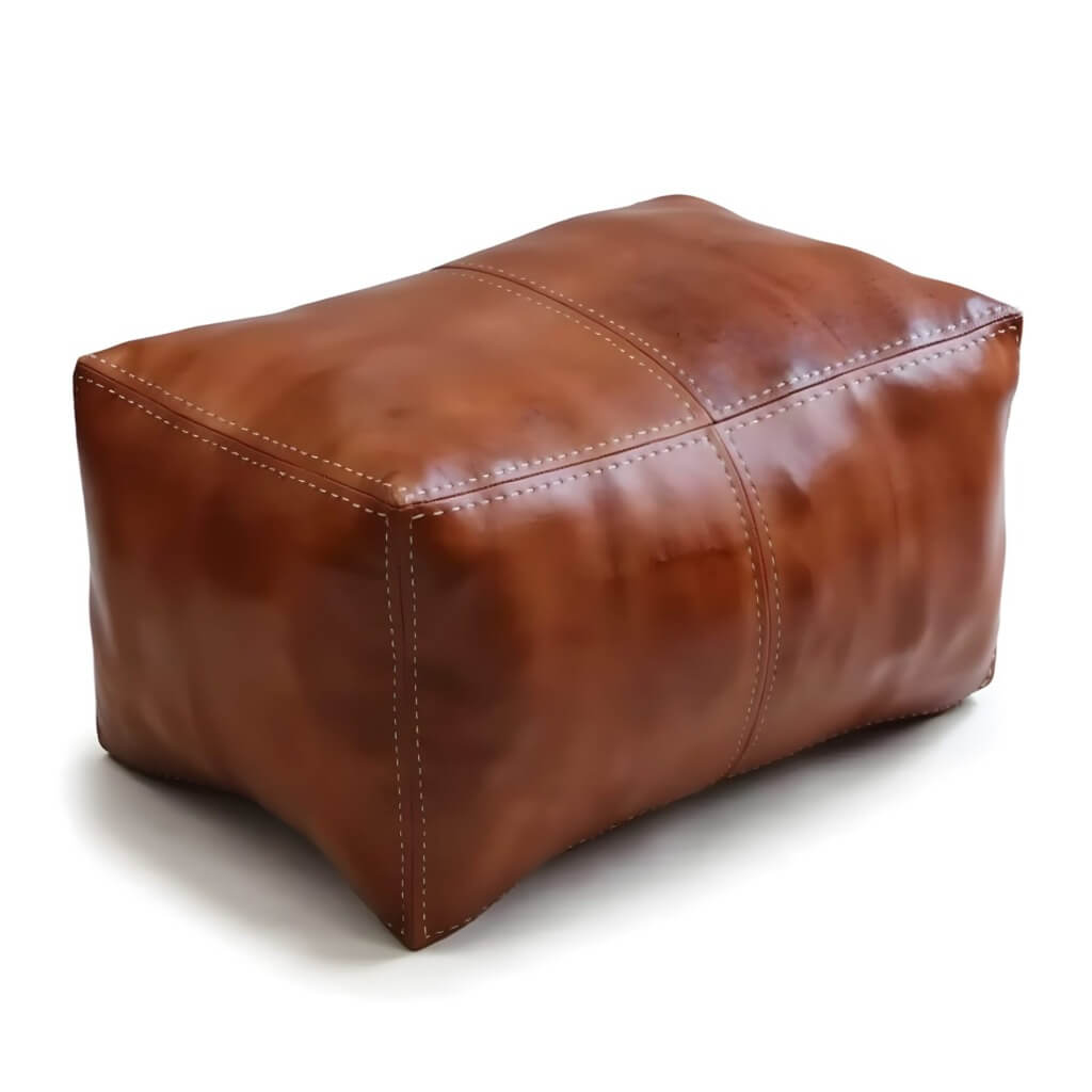 Leather Rectangle Ottoman 36 inch – Handcrafted Floor Pouf Footrest