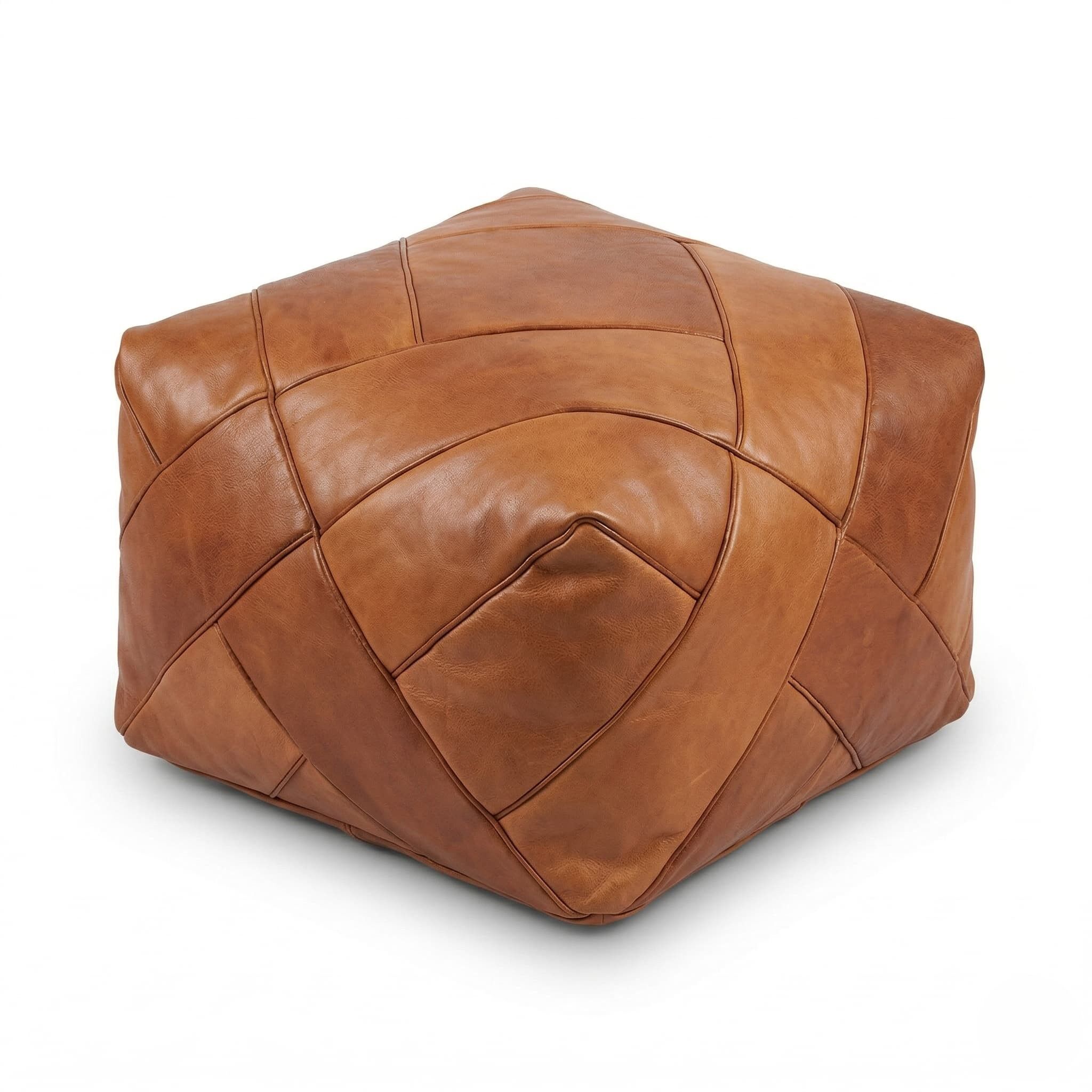 Square Leather Floor Pouf with Diamond Stitching – Modern Ottoman