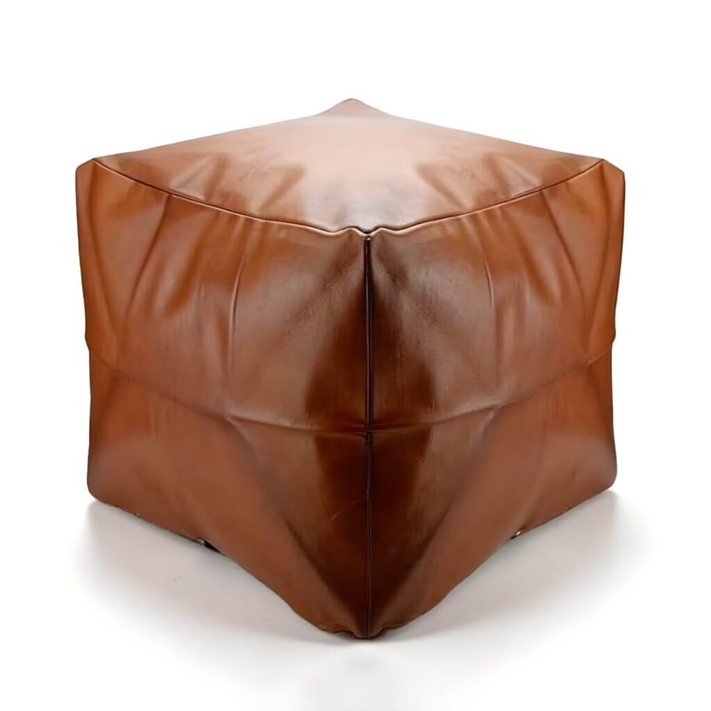 Handcrafted Square Leather Ottoman 16 inch – Minimalist Floor Pouf