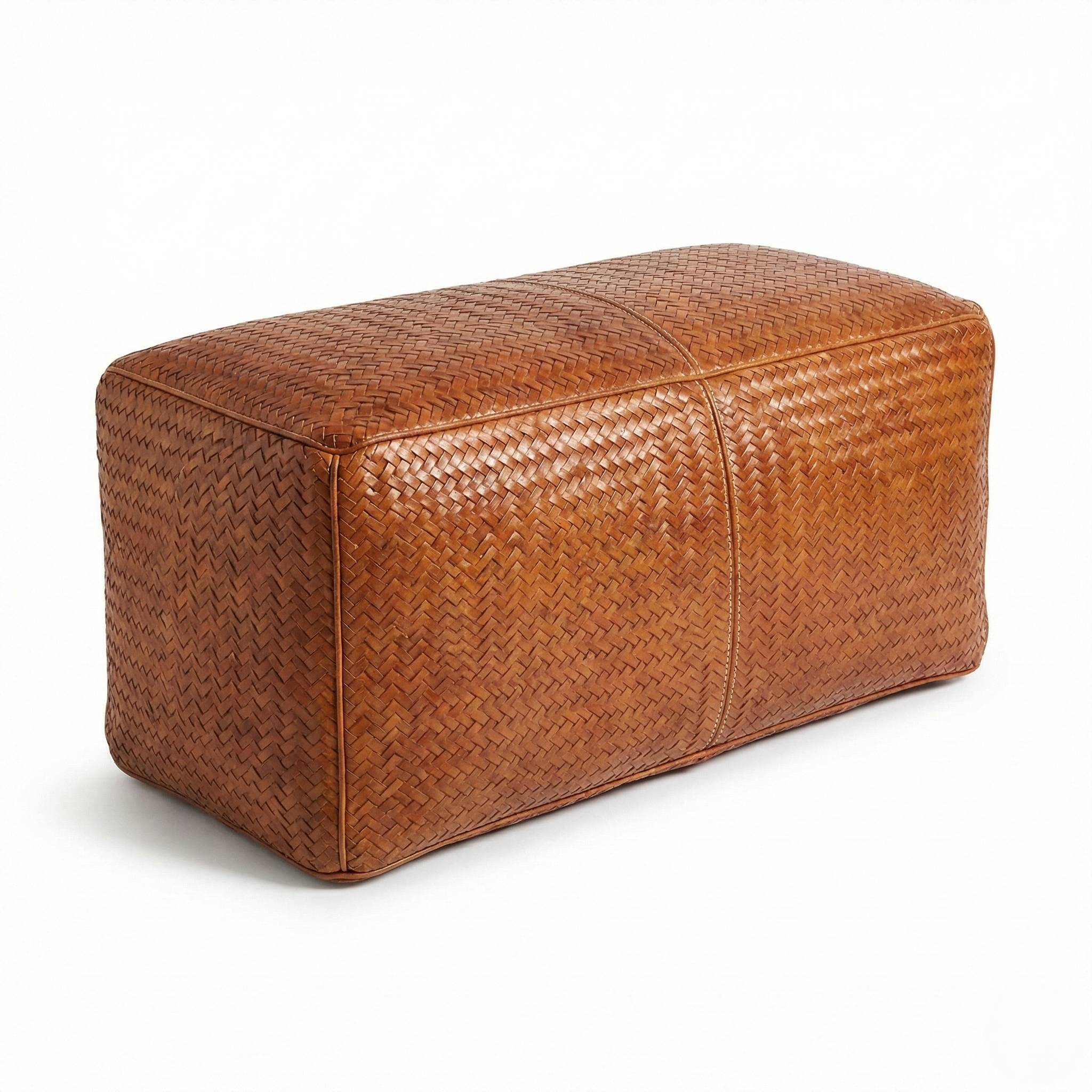 Woven Leather Bench Ottoman – Handcrafted Braided Rectangle Pouf 35 inch