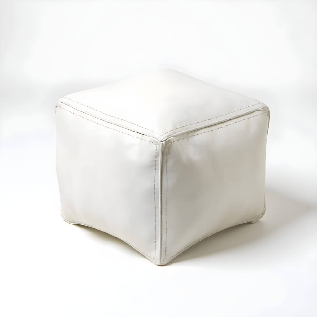 White Square Leather Pouf 16 inch – Modern Handcrafted Floor Ottoman