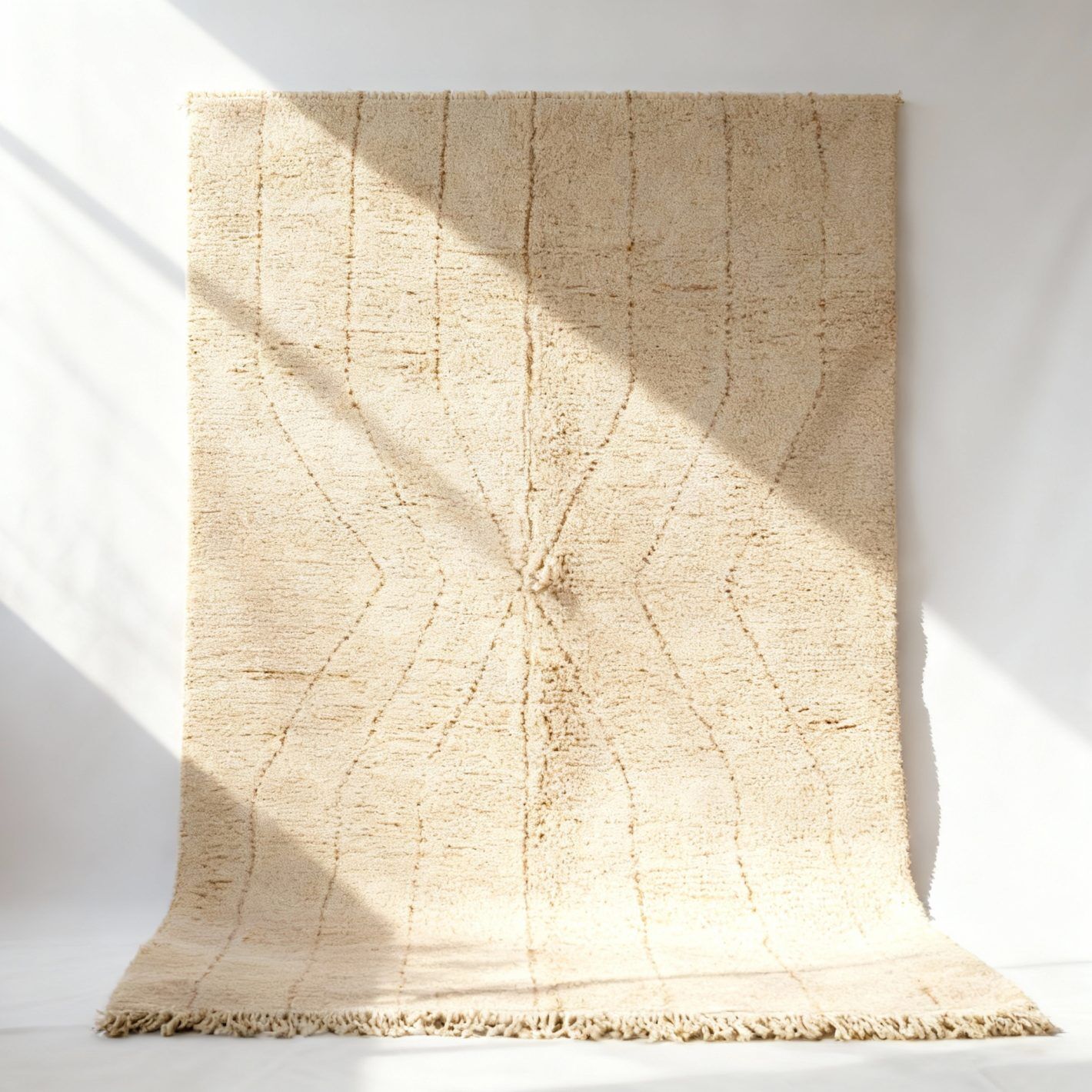 Tapis marocain bohème fait main – Ivoire naturel à motif géométrique texturé