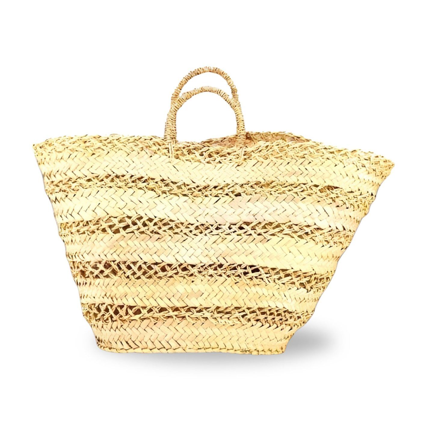 Cabas de marché en paille naturelle – Panier de plage tressé à la main avec motif en treillis