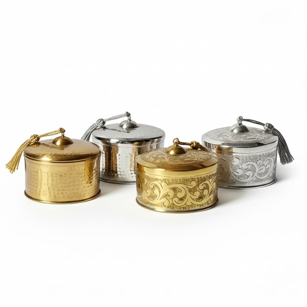Decorative Metal Box with Lid Set of 2 – Hand Hammered Brass & Silver