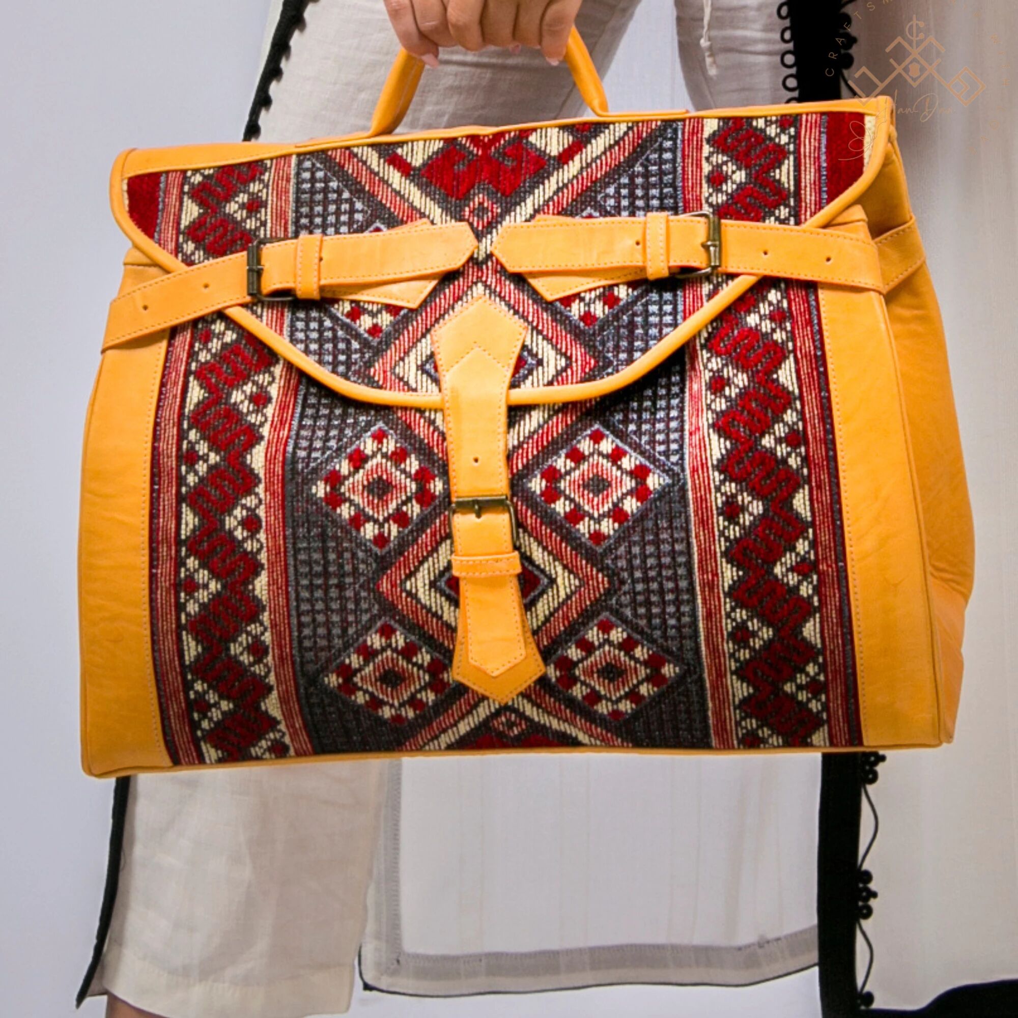 Borsa da viaggio di lusso Havan in pelle – Kilim rosso