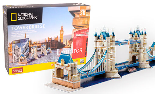 EXPLORA - Tower Bridge - Puzzles 3D - 540201 - 120 Pièces - Monument Historique - Niveau 5 - Sans Colle Ni Ciseaux - Londres - Jeu de Construction - Licence National Géographic - À Partir de 8 ans 