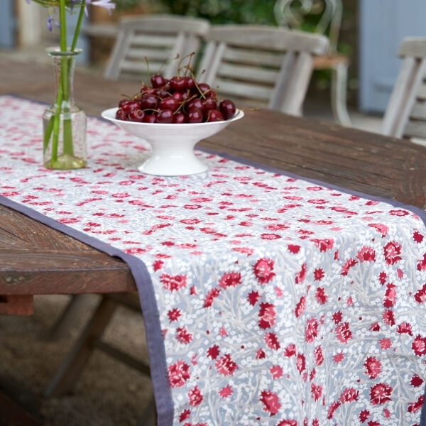 Cornflower gray red table runner