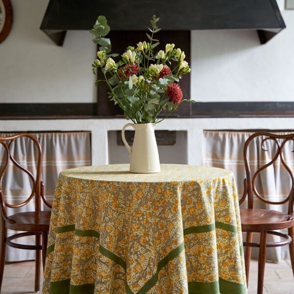 Blueberry, yellow, and green tablecloth