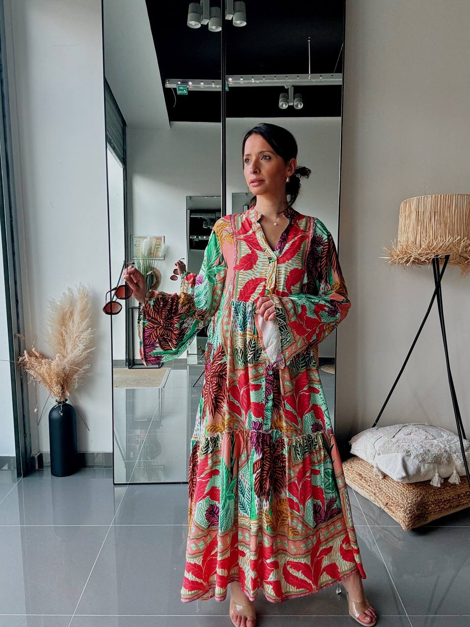 Long bohemian printed dress – Tropical multicolour