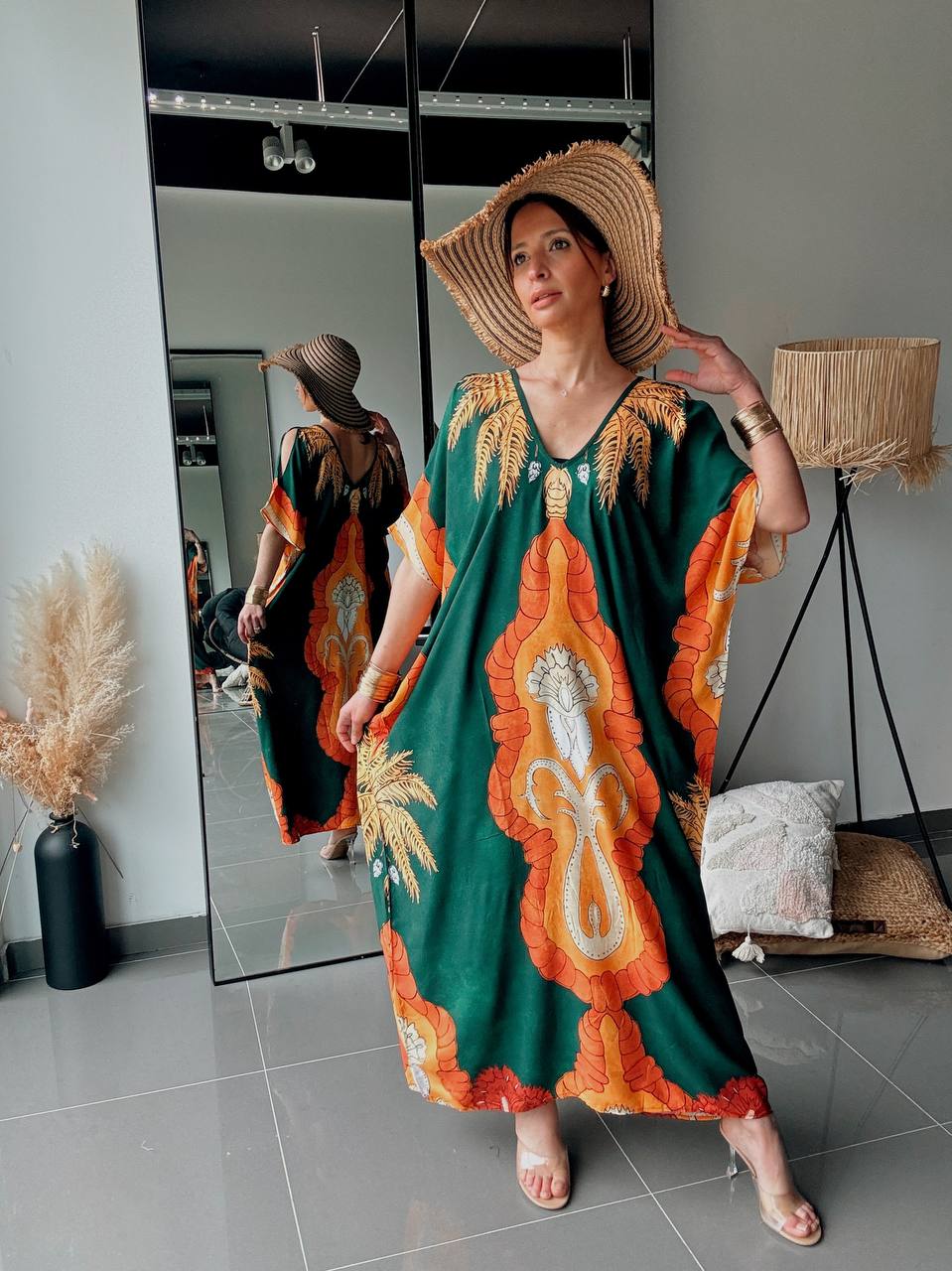 Long, loose-fitting bohemian dress