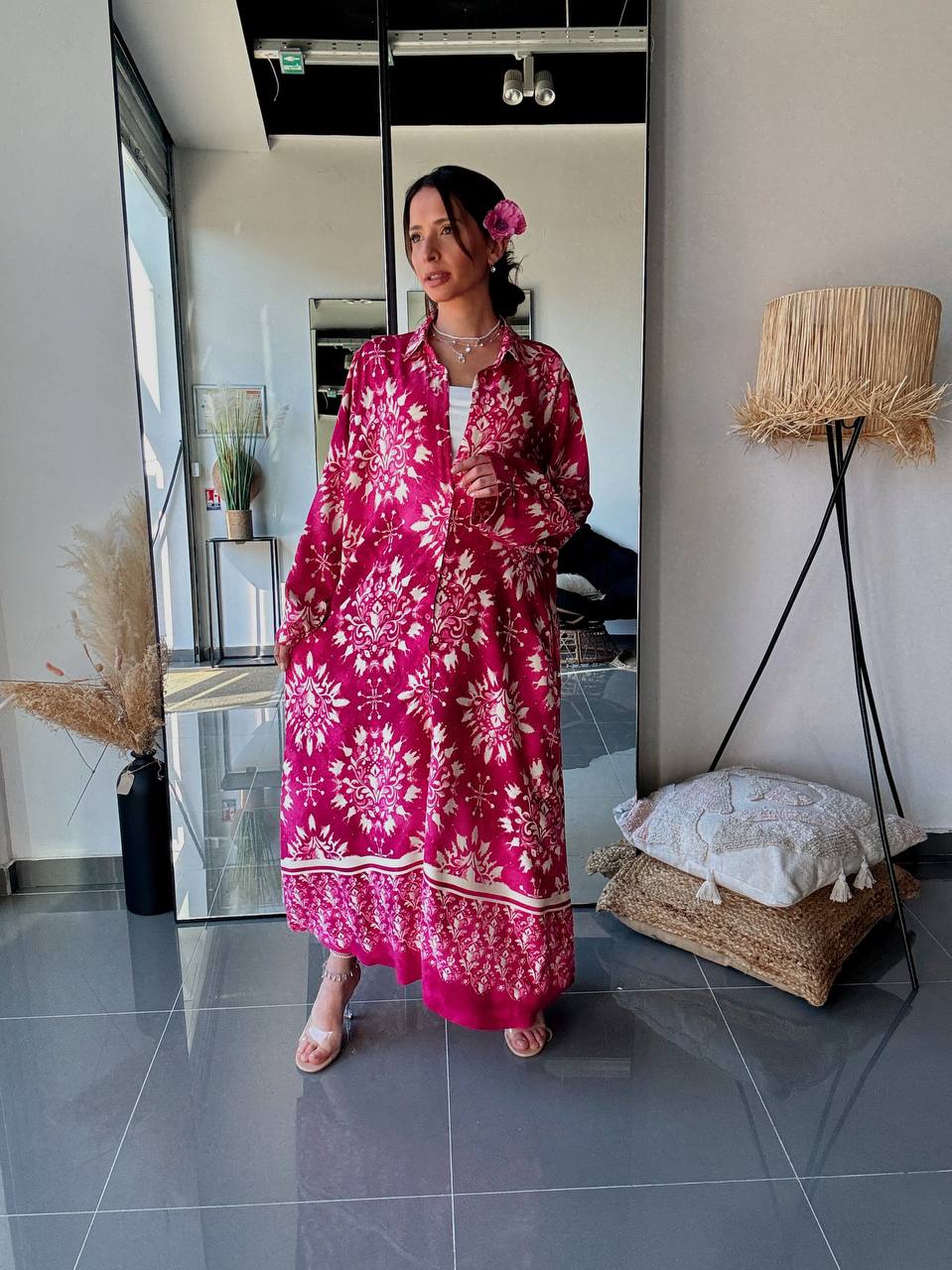 Bohemian Long Shirt Dress – Graphic Floral Print