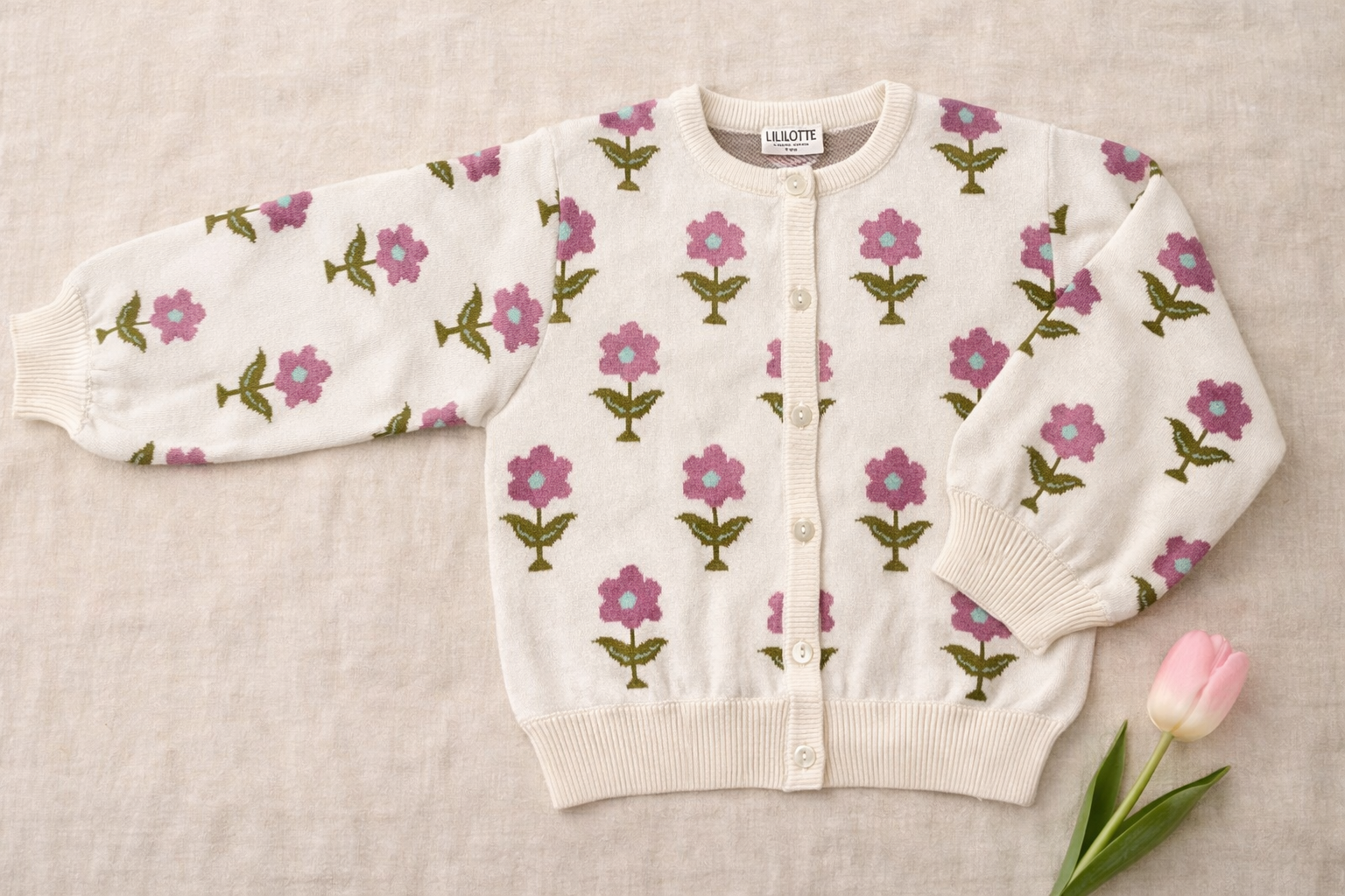 Cardigan Carla tricot jacquard - Bébé fille - Ecru - Coton bio