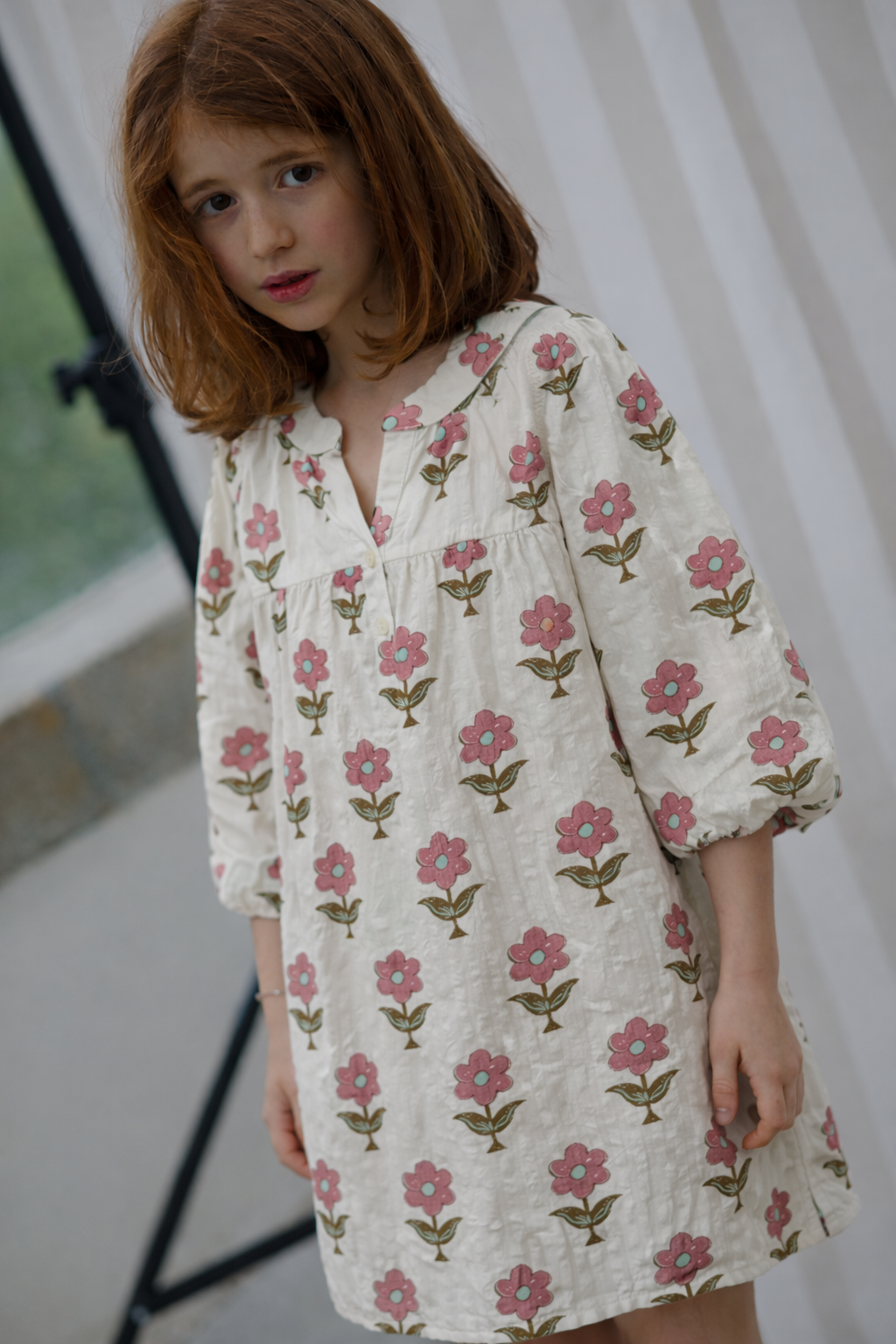 Abito lungo Romy con fiori - Bambina - Fiori maxi - Cotone biologico