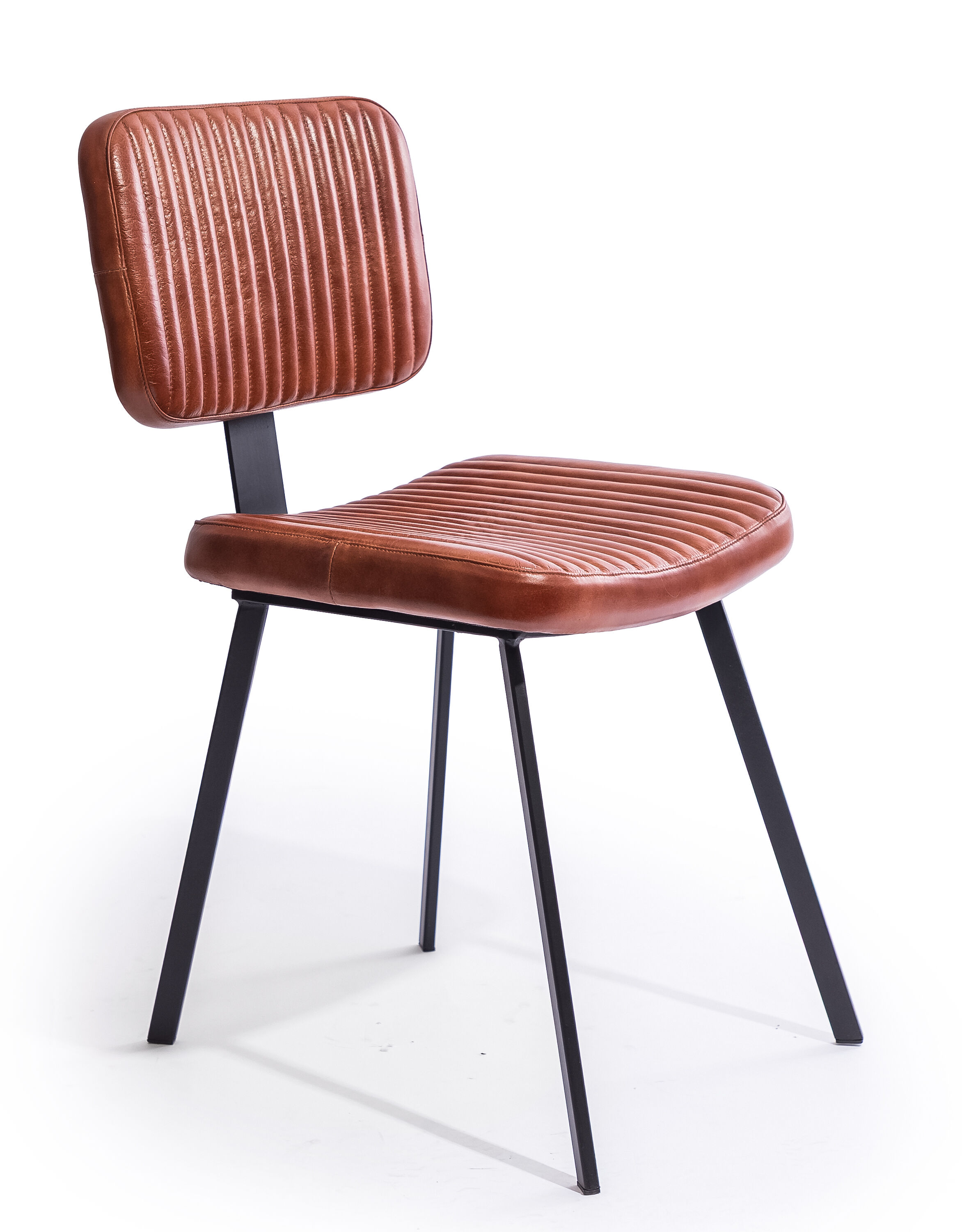 Industrial Vintage Ribbed Dark Leather & Iron Chair
