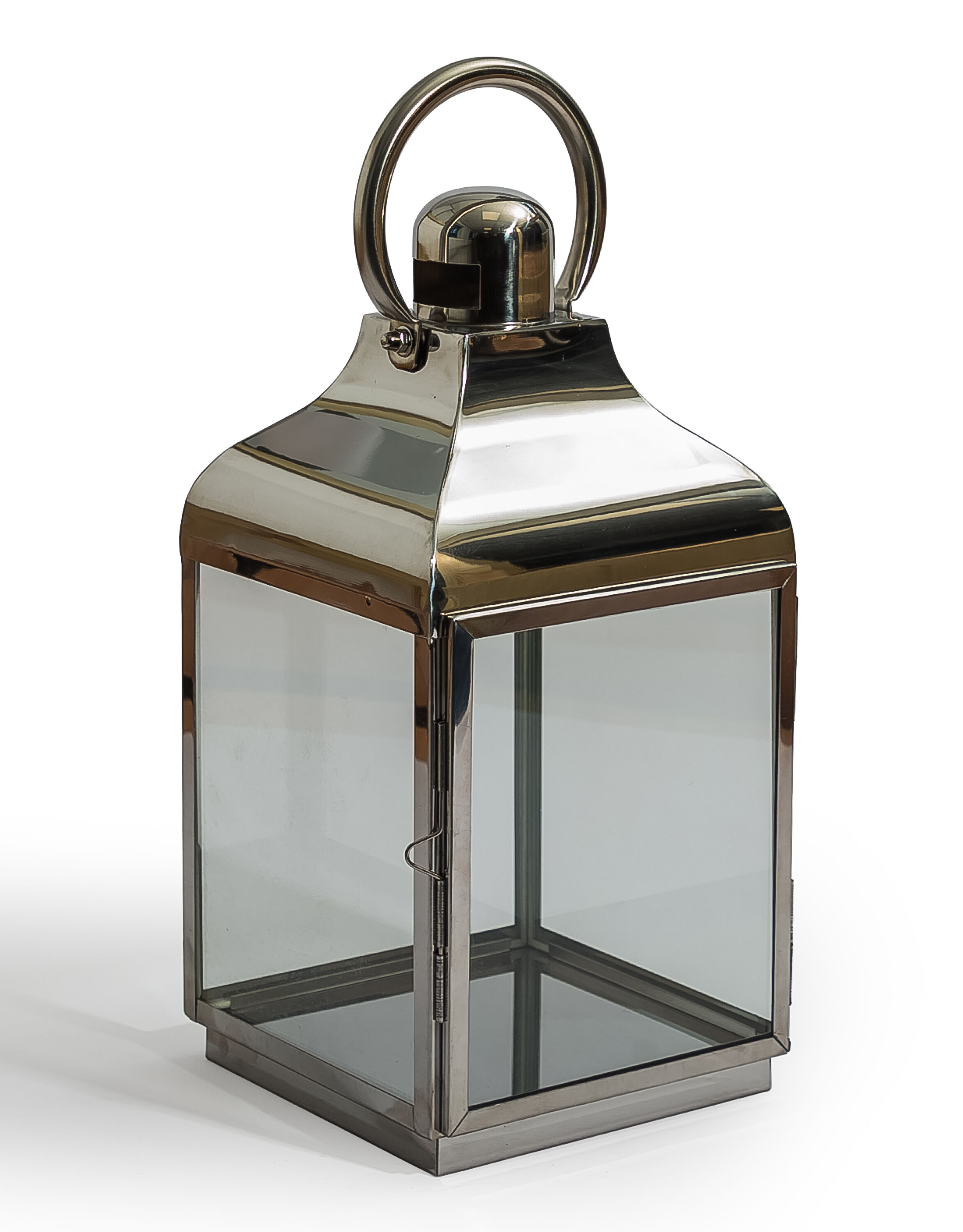 Medium Square Polished Steel and Glass Lantern