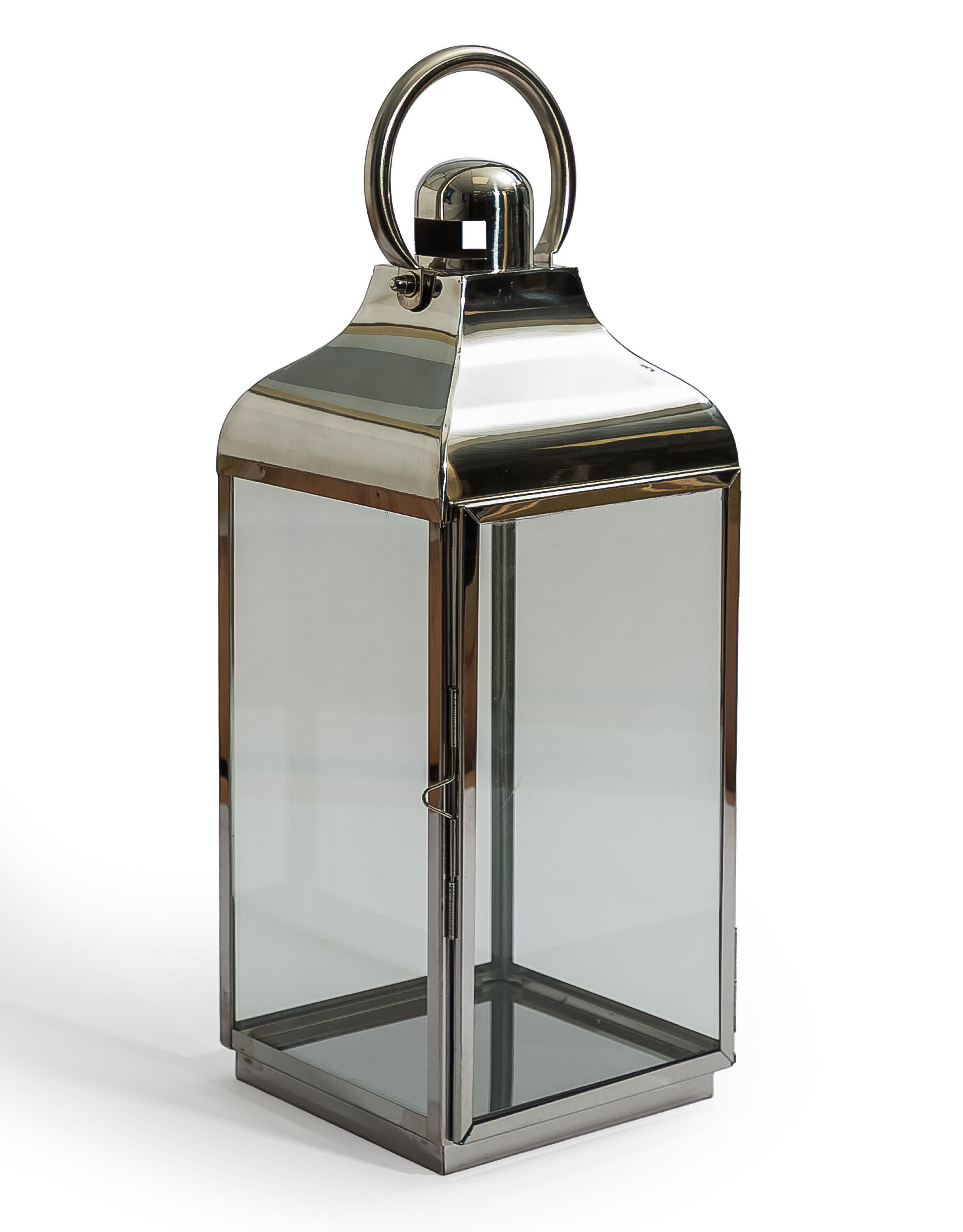 Large Square Polished Steel and Glass Lantern