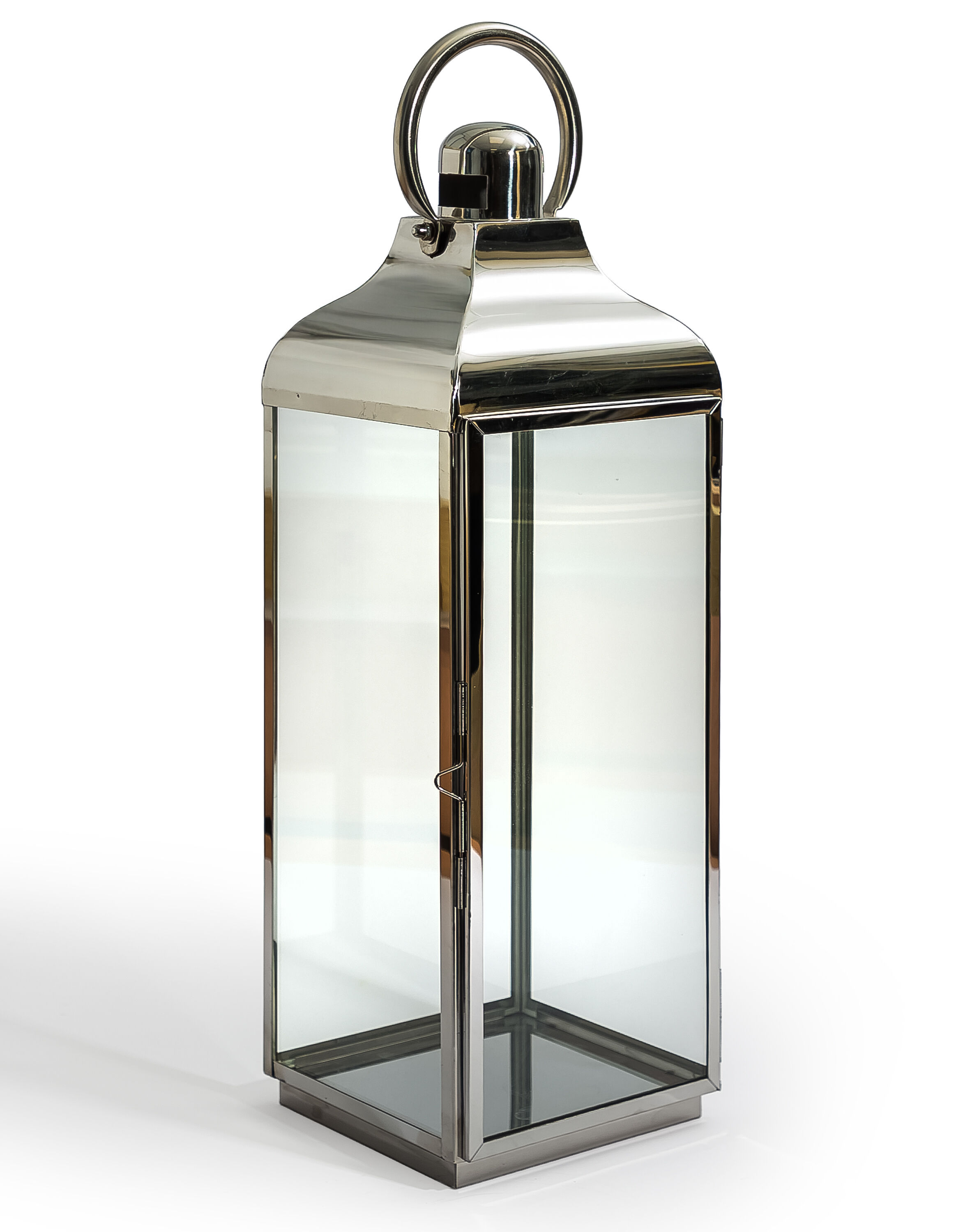 Extra Large Square Polished Steel & Glass Lantern