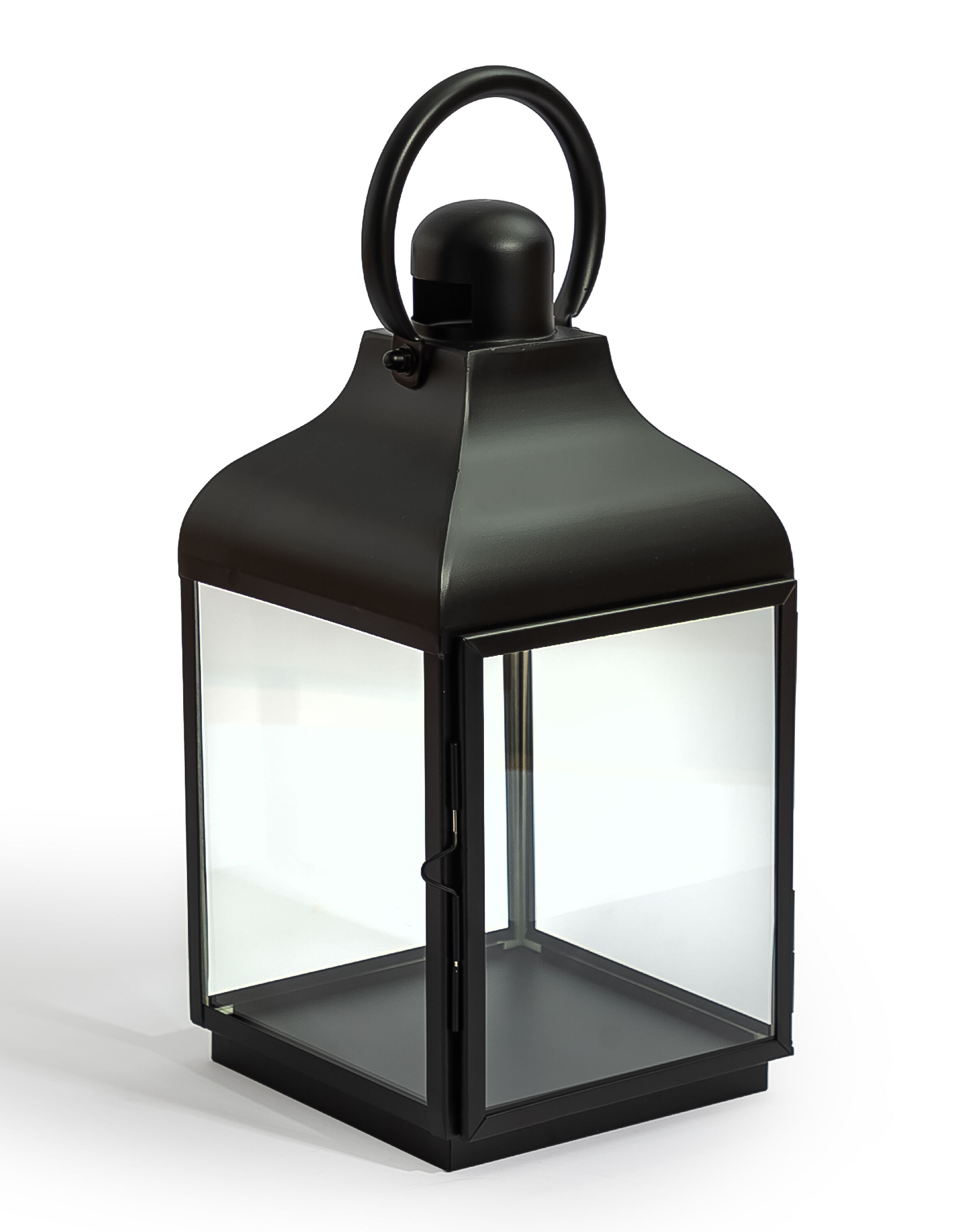 Medium Square Matt Black Steel and Glass Lantern