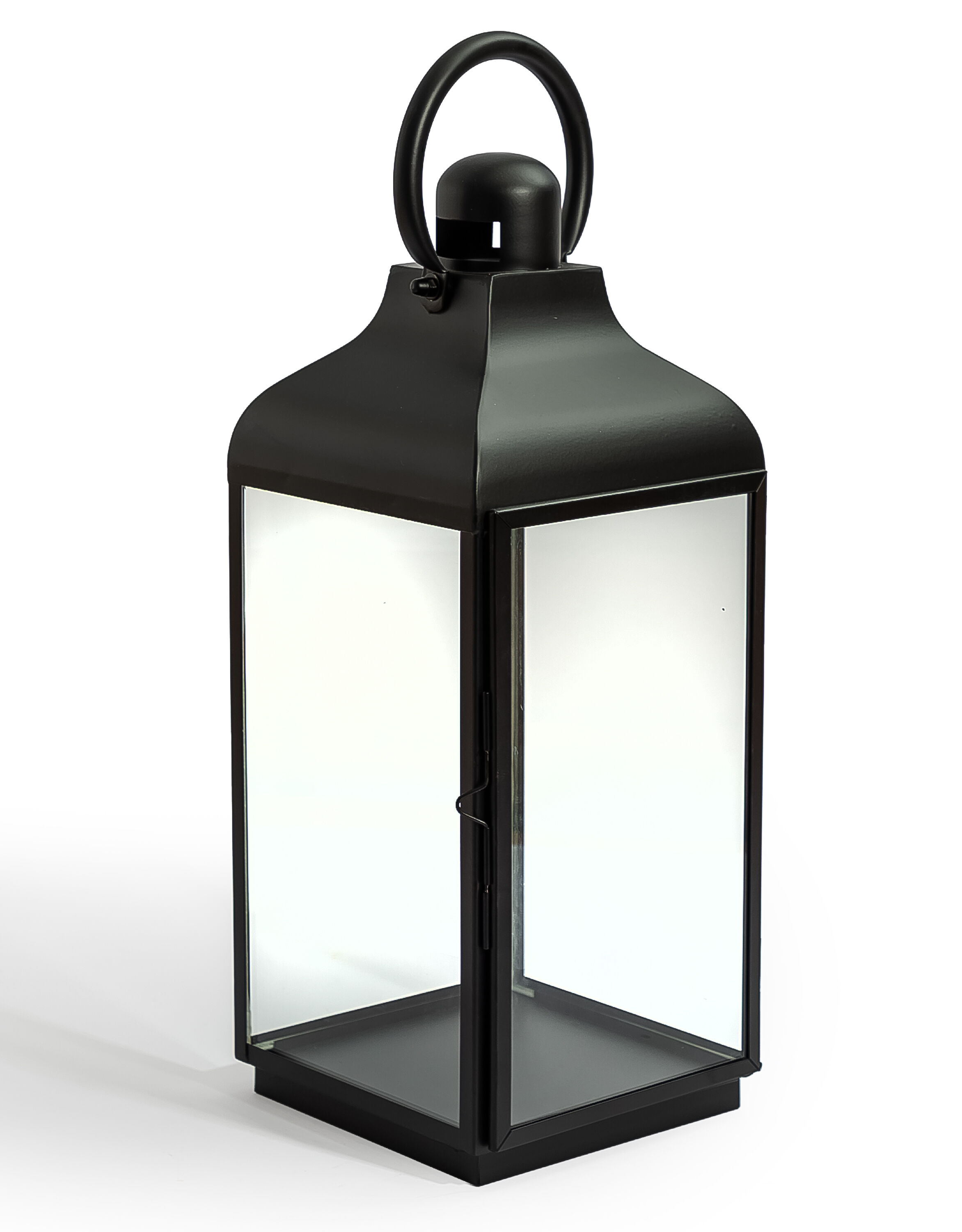 Large Square Matt Black Steel and Glass Lantern