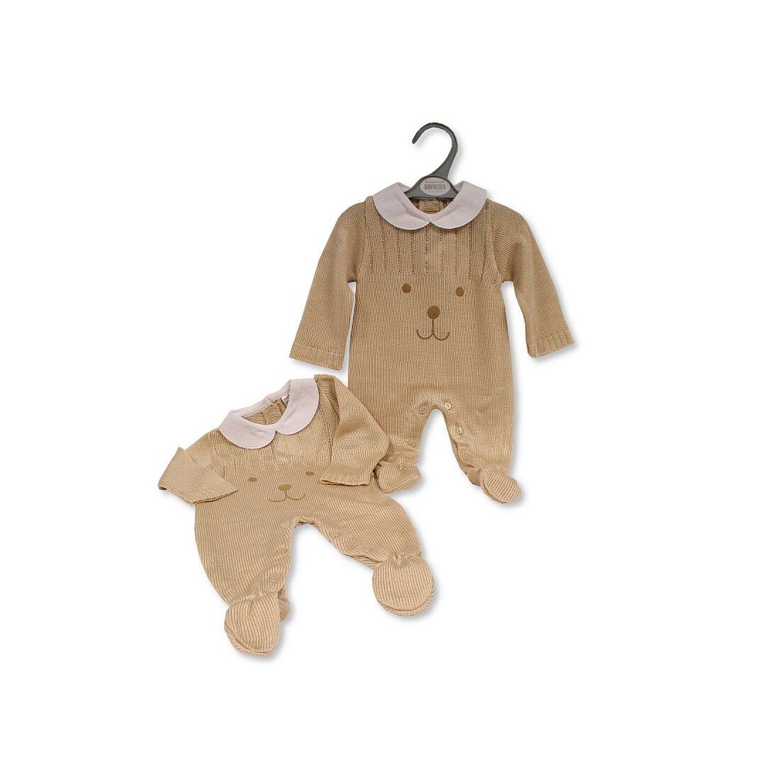 Knitted Baby Long Romper - Bear Face