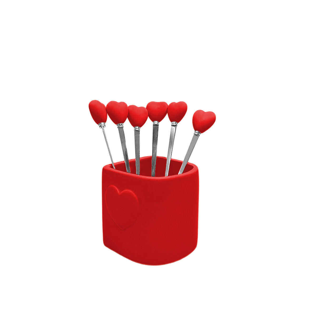 Cuillères à café coeur rouge avec support - lot de 6