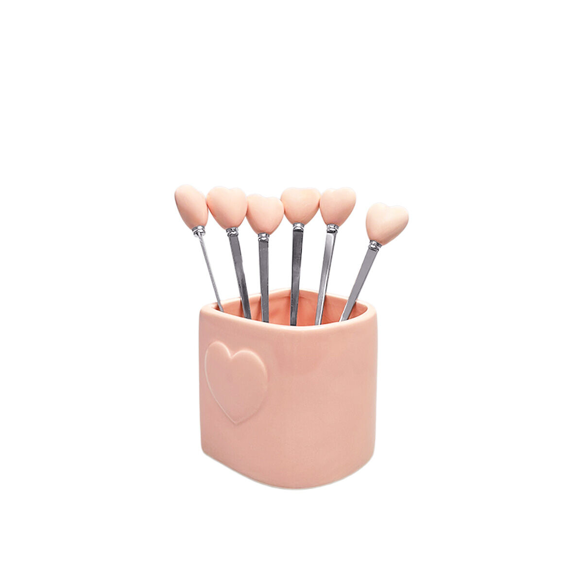 Cuillères à café rose avec support - lot de 6