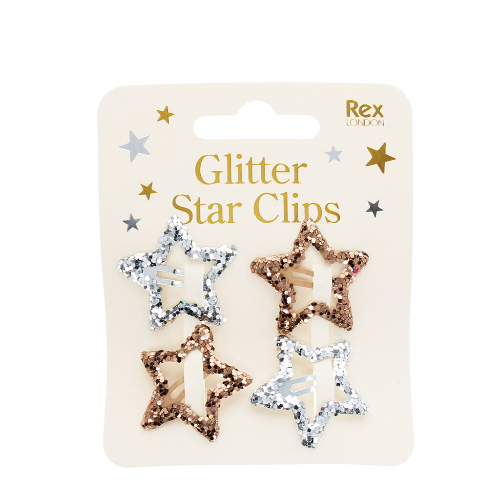 Star hair clips (set of 4) - Gold and silver glitter