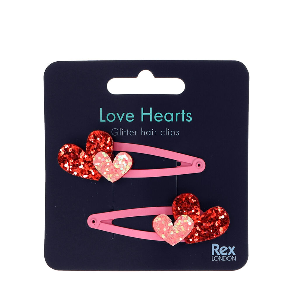 Glitter hair clips (set of 2) - Love Hearts
