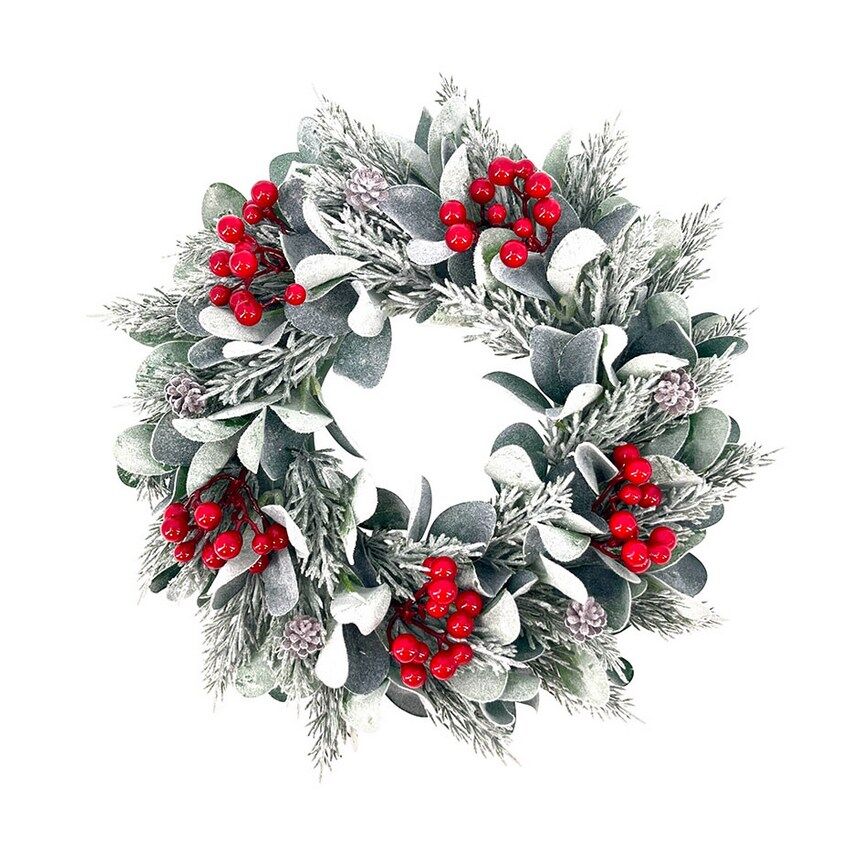 Rosca Navidad Pino Plást.Blanca, 36Cm