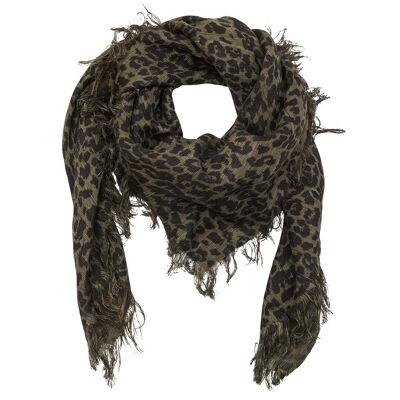 Leela leopard linen-silk scarf olive