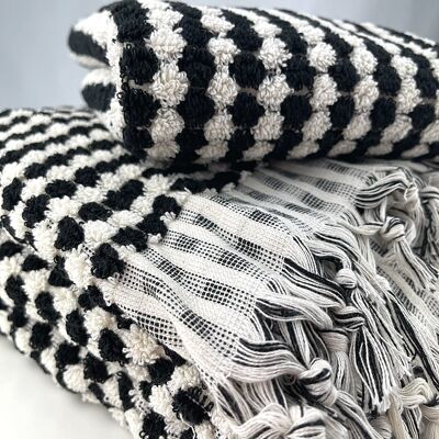 PonPon Terry Bath & Hand Towel SET - Black&White