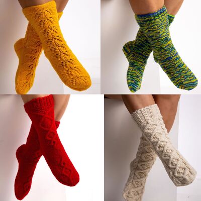Hand knitted 100% wool winter socks, different colors and patterns, Warm slippers