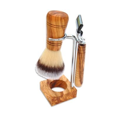Holder RUDI PLUS for shaving brushes and wet razors, olive wood