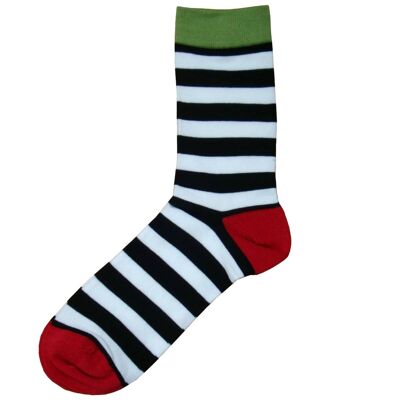 Hooped Stripe And Heel And Toe Socks Black, White, Wine and