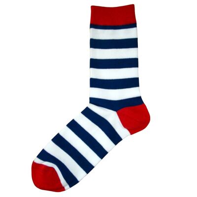 Gestreifte Socken mit Absatz und Zehen in Marineblau, Weiß und Rot